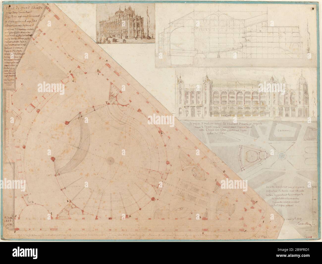 Draft Grand Theatre, an der Kreuzung von Boulevard Magenta und Boulevard Saint-Martin. In den Jahren 1866 und 1868. 10. Bezirk (Dummy-Titel) Stockfoto