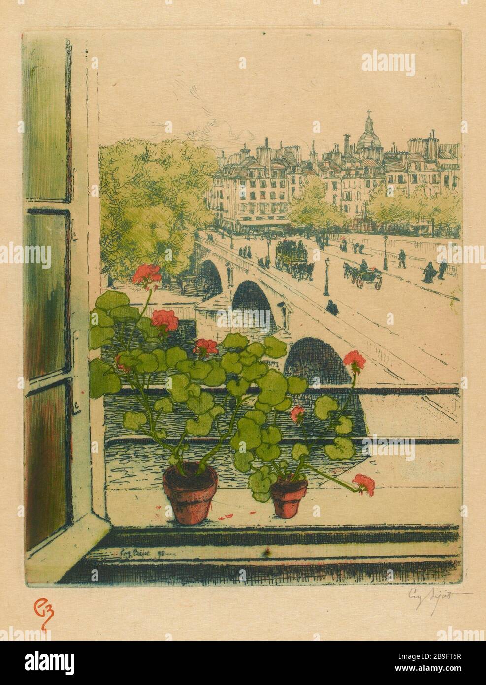 Pont Marie und der Quai des Celestins aus einem Fenster des Quai Bourbon, des heutigen 4. Bezirks (Dummy-Titel), vor dem Brief von Herrn Guillemots Buch ENTR'actes Stones - 1899 (GMT). Stockfoto