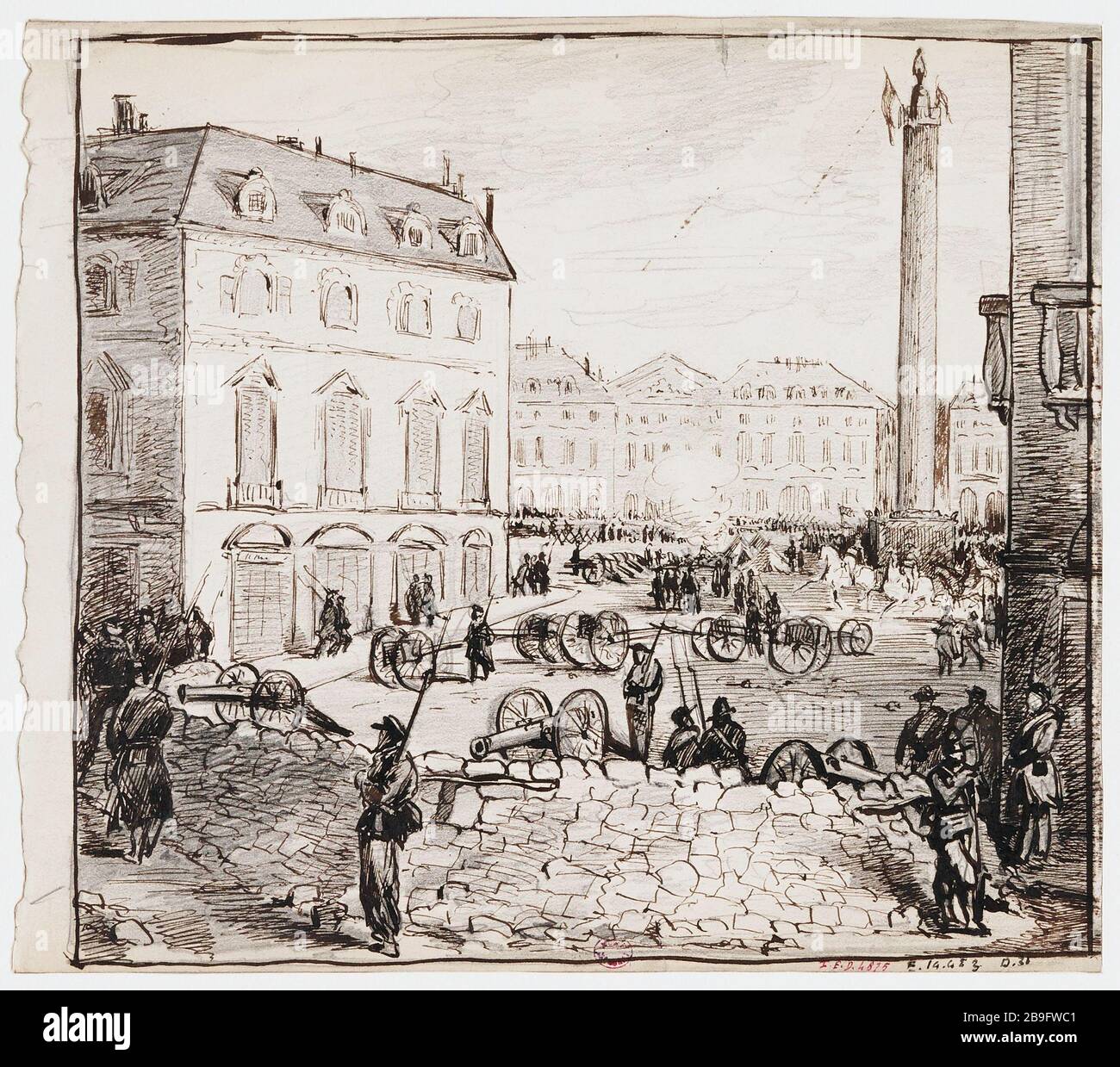 Barrikade an der Ecke Rue de la Paix und Place Vendôme, 1. Bezirk (1870-1871). (Dummy-Titel) Stockfoto