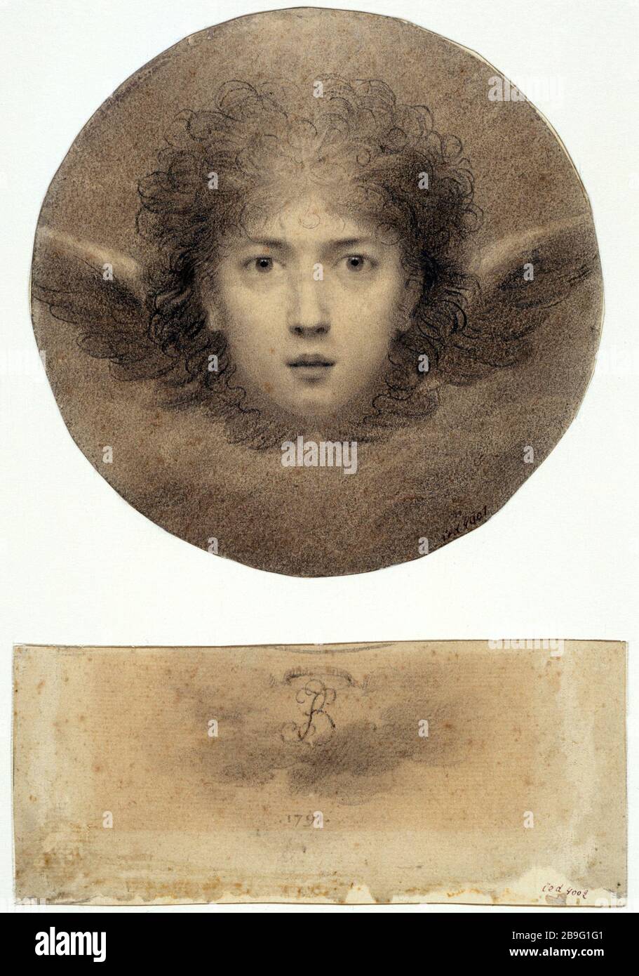 KOPFENGEL UND INITIALDATUM, 1761 Jean-Baptiste Ibey (1767-1855). "tête d'ange et initiales dateées de l'Iquez". Paris, musée Carnavalet. Stockfoto