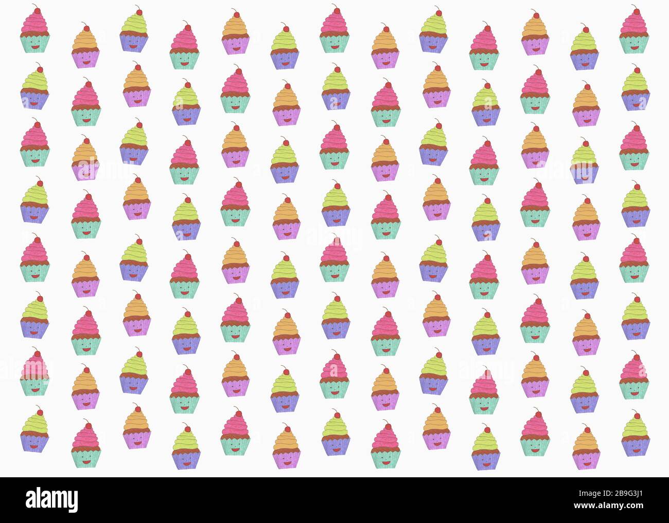 Abbildung anthropomorpher Cupcakes auf weißem Hintergrund Stockfoto