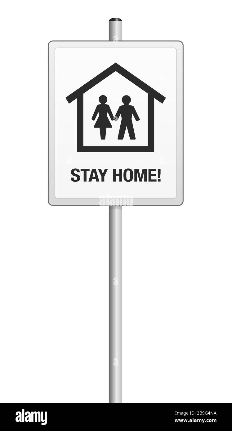 Bleiben Sie Home Information Board. Piktogramm "Selbstquarantäne" - Abbildung auf weißem Hintergrund. Stockfoto