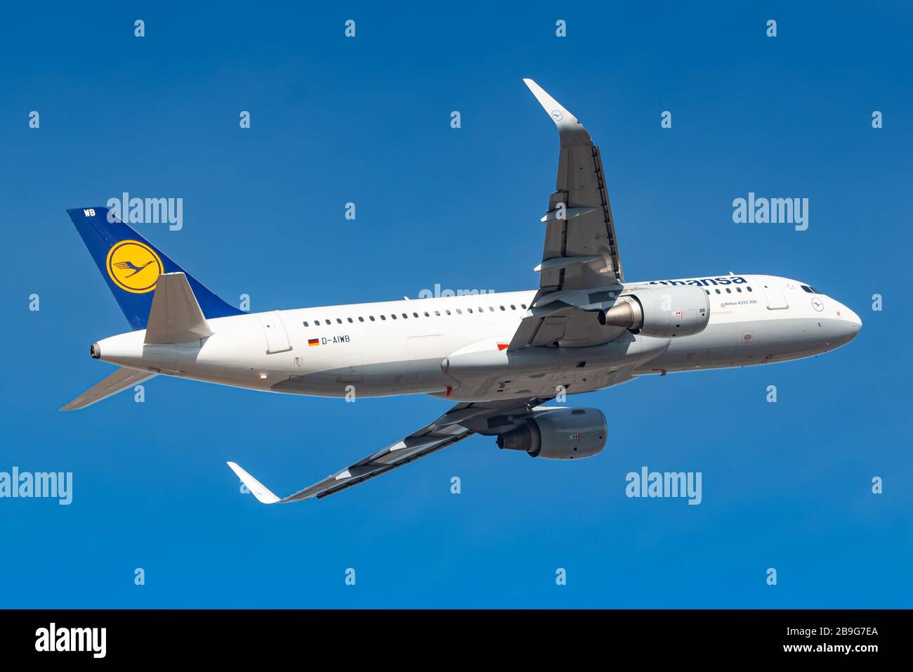 München - 15. Februar 2020: Lufthansa Airbus A320 Neo Flugzeug am Münchner Flughafen (MUC) in Deutschland. Airbus ist ein Flugzeughersteller von bis Stockfoto