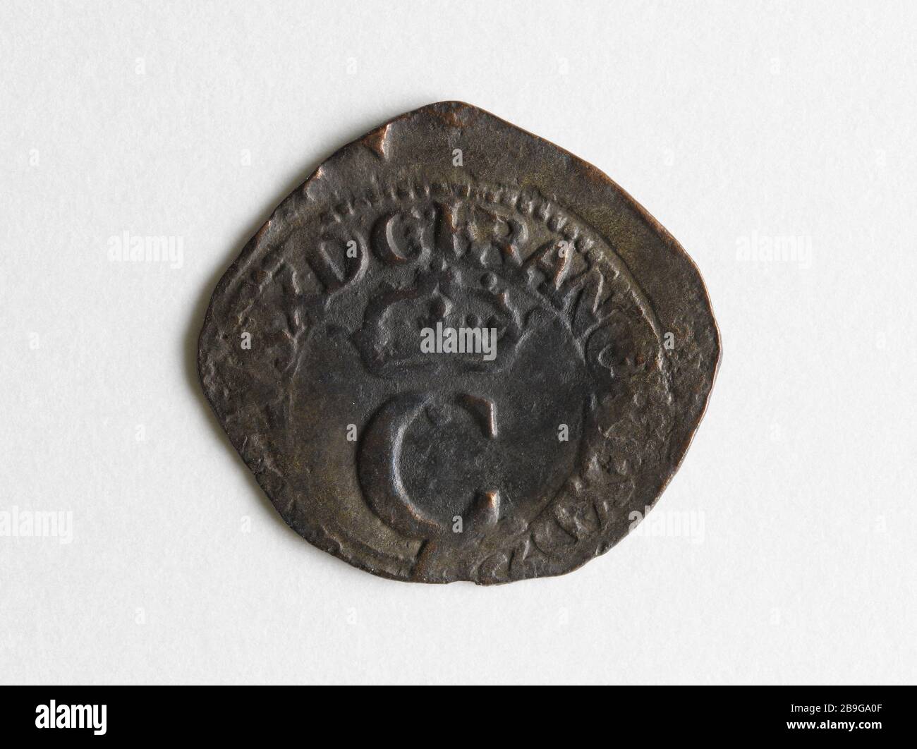 Liard Billon League im Auftrag von Charles X, 1593 Anonyme. Liard de billon de la Ligue au nom de Charles X, 1593. Billon. 1593. Paris, musée Carnavalet. Stockfoto