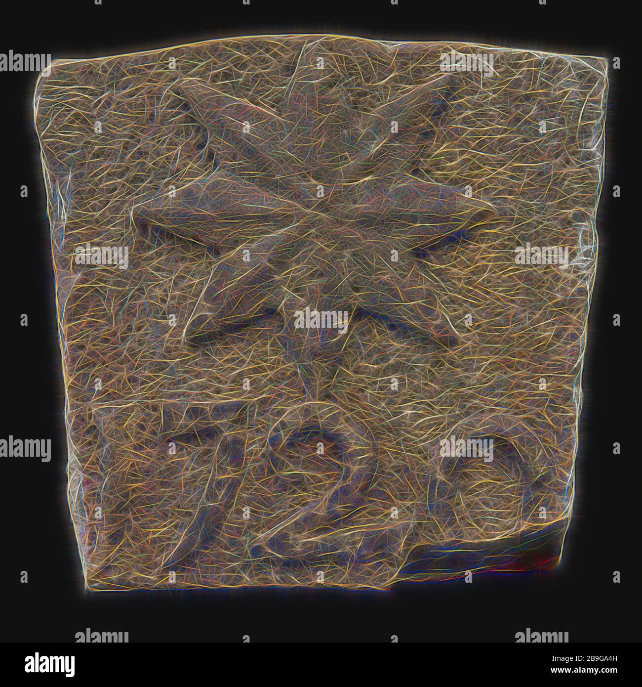 Fassadenstein mit achtspitzigem Stern und 1720, zugewandter Ziegelskulptur Bauelement aus Sandstein, über breiter als unter oben konvexer Unterseite konkave skulptiert. In hochreliefem achtspitzigen Stern und Jahr unter Stern: 1720 Rotterdam Stockfoto