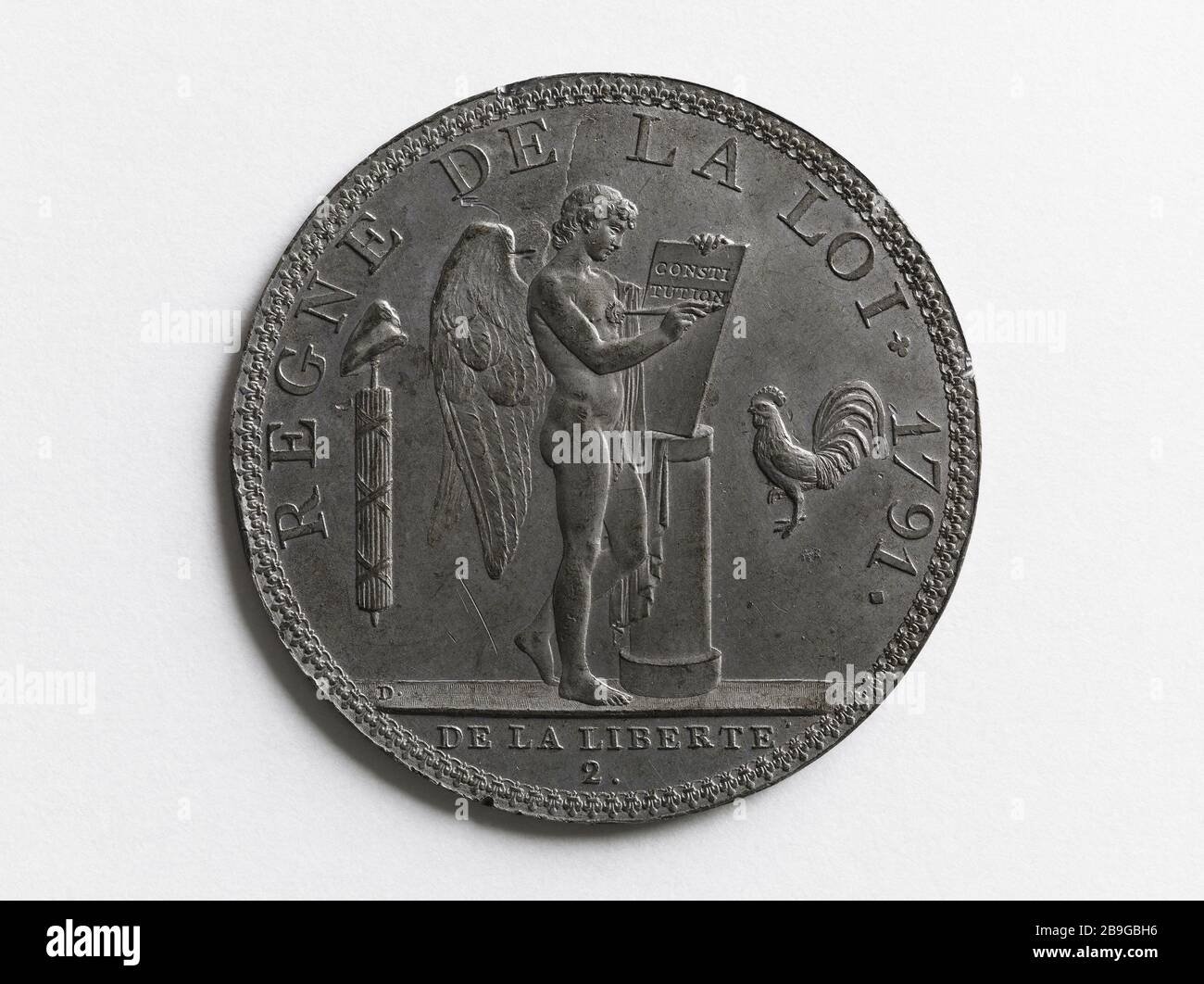 ecu-Verfahren gegen sechs Bücher, die auf Jean-Pierre Droz (1746-1823) auslappen. Essai de l'écu de Six livres revers, 1791. Etain, 1791. Musée Carnavalet, Histoire de Paris. Stockfoto