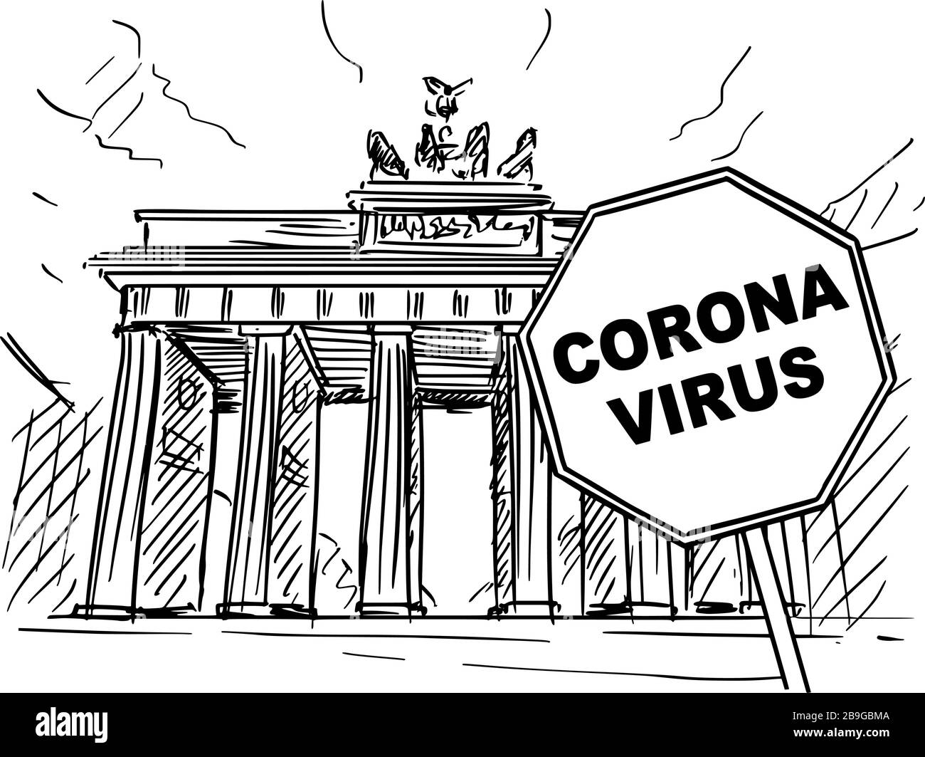 Vektor Cartoon Skizziert Grobe Darstellung Von Deutschland Berlin Brandenburger Tor Und Coronavirus Kovid 19 Virus Epidemie Warnzeichen Stock Vektorgrafik Alamy