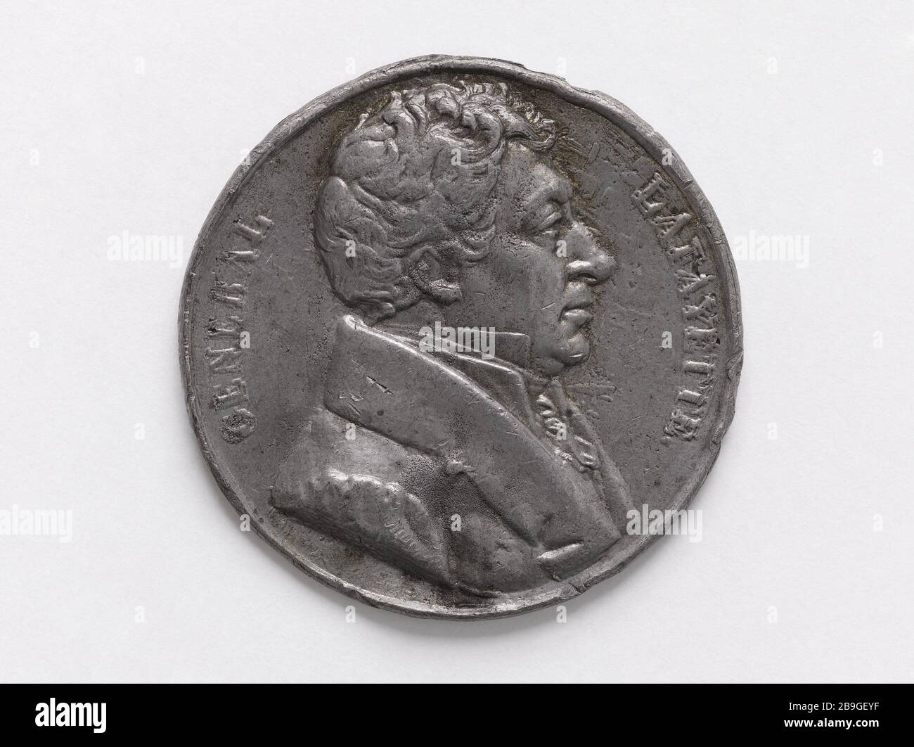 Gilbert Motier, Marquis de Lafayette (1757-1834), Feldmarschall (1782-17899), Mitglied der verfassungsgebenden Versammlung (1789-1791-1), Kommandeur der Nationalgarde (1789-1791-1), 1830 Anonyme. Gilbert-Motier, marquis de La Fayette (1757-1834), maréchal de Camp (1782), député à l'Assemblée constituante (1789-1791), Commandant de la Garde nationale (1789-1791), 1830. Plomb. Paris, musée Carnavalet. Stockfoto