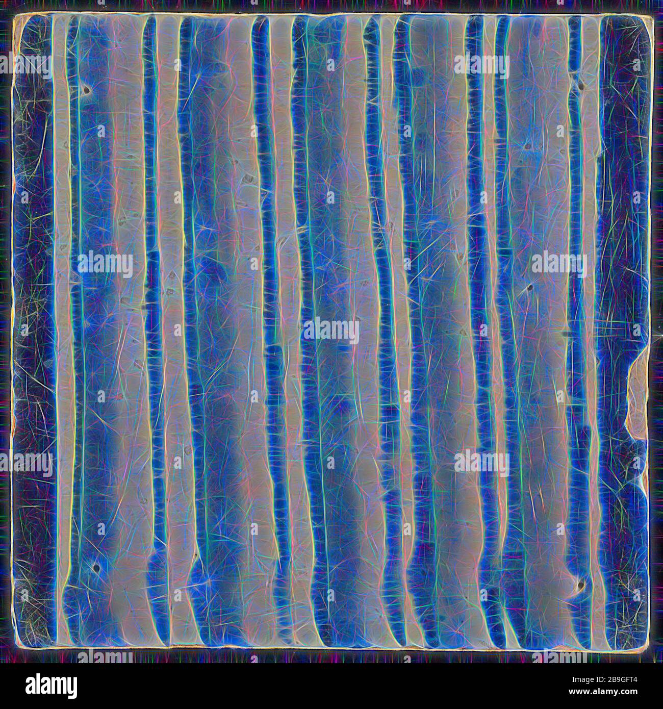 Kachel aus Kaminpilaster, blau auf weiß, Teil der Säule mit durchgehendem Flöz, Kaminpilaster-Kachel-Bildfragment Keramik Steingutglasur, Gebacken 2x glasiert lackiert vier Verbindungsfliesen aus einreihigen Kaminpilaster ursprünglich zwölf hohe rote und gelbe Scharte vier Nagellöcher 6 mit Kennzeichen bestehend aus einem Kreis, der in Viertel mit jeweils Punkt 1914 Bau Rathaus Zandstraat-Quarters Zweiter Weltkrieg Kriegsbombardierung Rotterdam-Stadt unterteilt ist Zentrum Stadsdriehoek 1940 Renaissance aus Trümmern nach Bombardierung Rotterdams im Mai 1940 Stockfoto