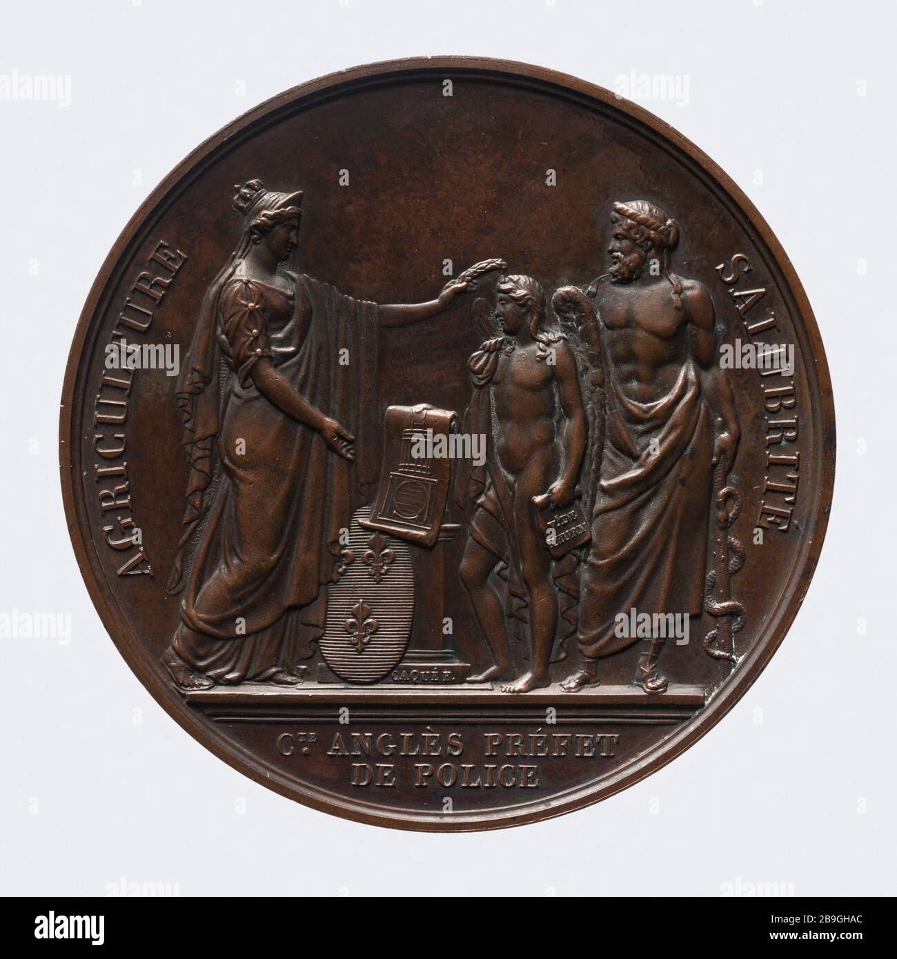 Medaille verliehen an den Polizeipräfekten von Paris, Julé Anglès (1778-188), durch den Graf Decazes, Innenminister, (1810), (1793-1881). "Médaille décernée à Jules Anglès (1778-188), préfet de Police de Paris (1815-1821), par le comte Decazes, ministre de l'Intérieur, 1810". Im Jahre 181. Paris, musée Carnavalet. Stockfoto