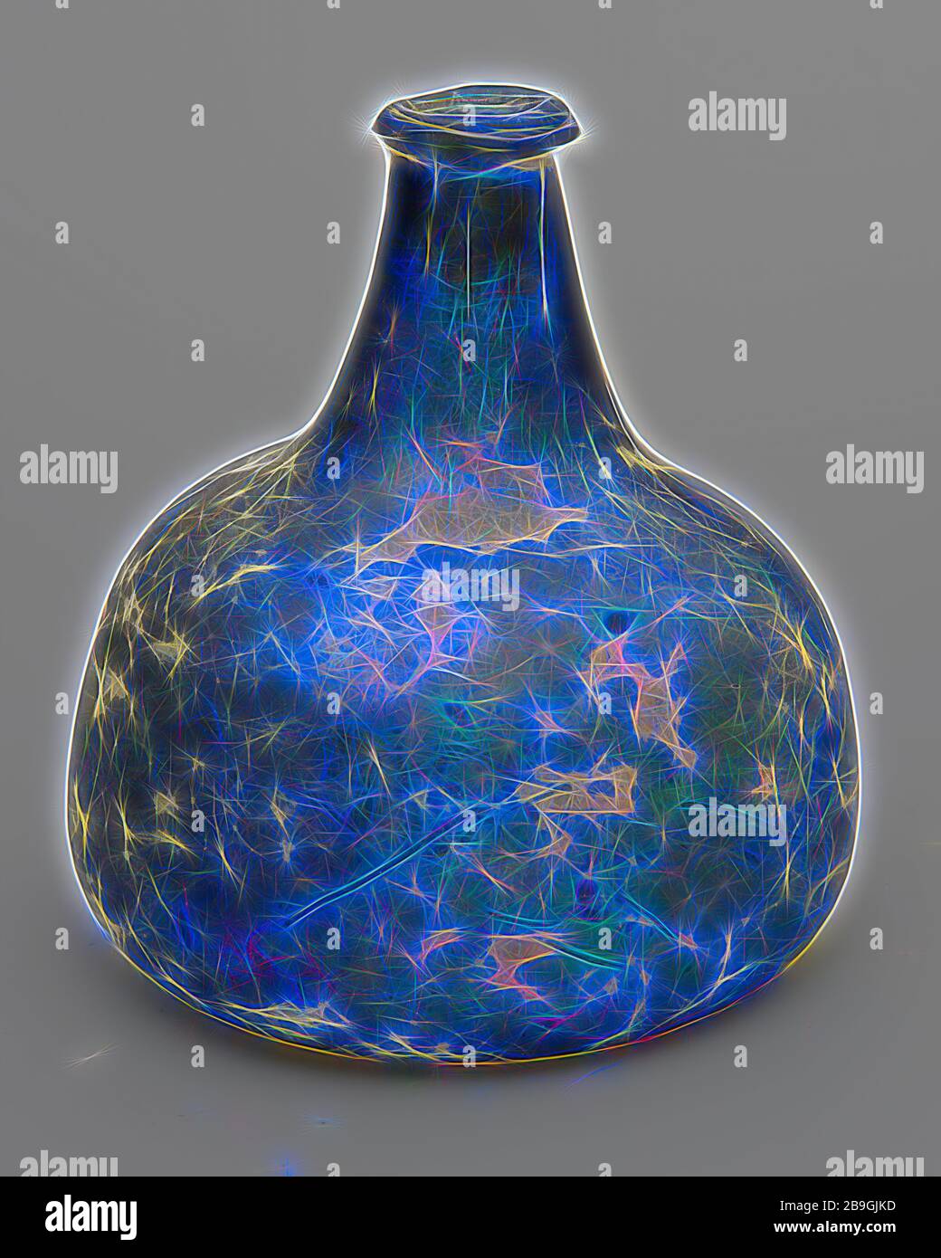 Bauch Flasche in Olivgrün Glas, betroffen und schillernden, Wein Flasche Abdominal- flasche Flaschenhalter Boden finden Glas, geblasen Runde bauchige Flasche in klare Olivgrün Glas. Unklar pontilemark auf der Unterseite an der Unterseite