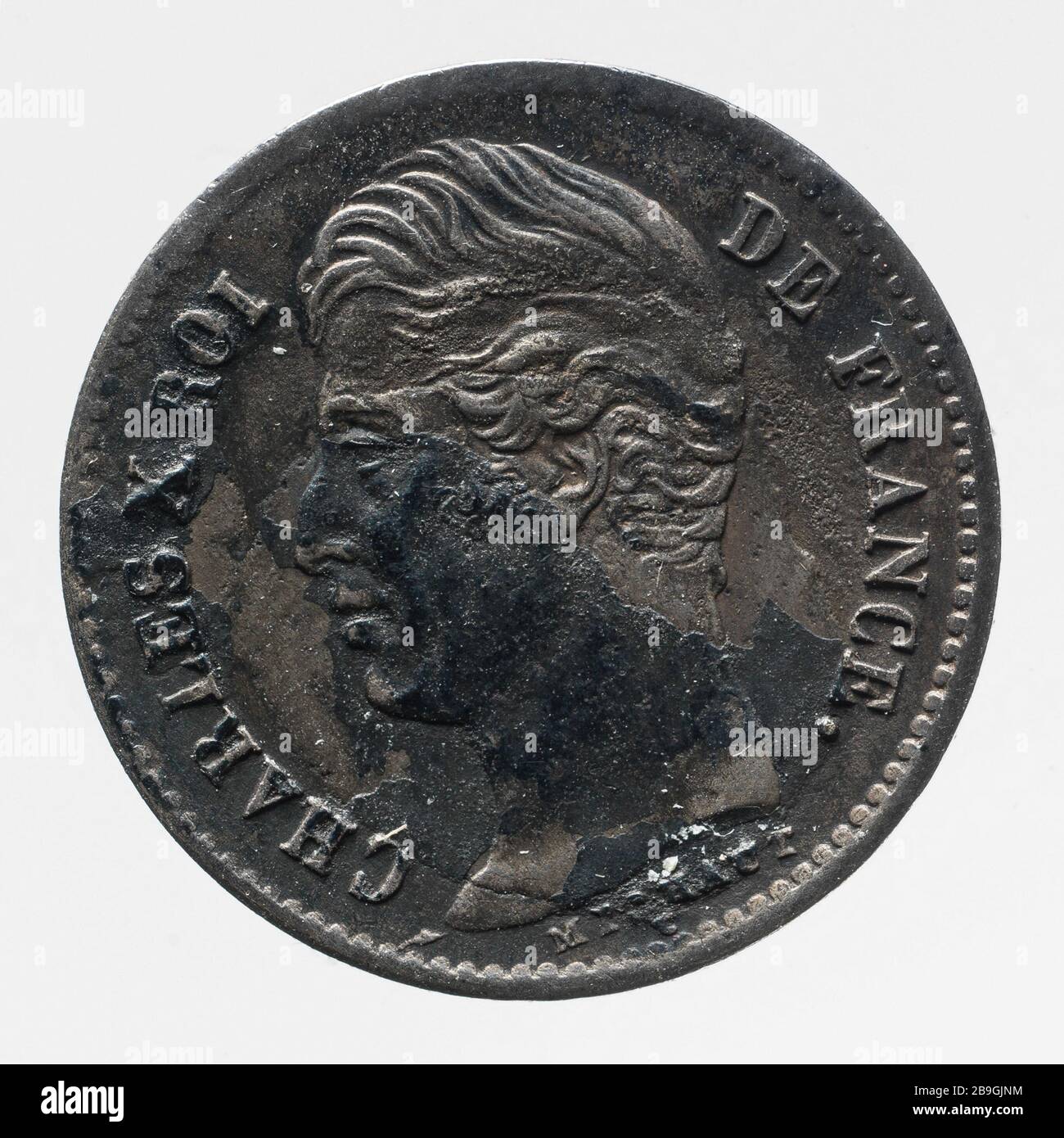 1/4 Franc Charles X im Jahre 1830, Auguste François Michaut (1786-1879). 1/4 de Franc de Charles X, 1830. Argent. 1814. Paris, musée Carnavalet. Stockfoto
