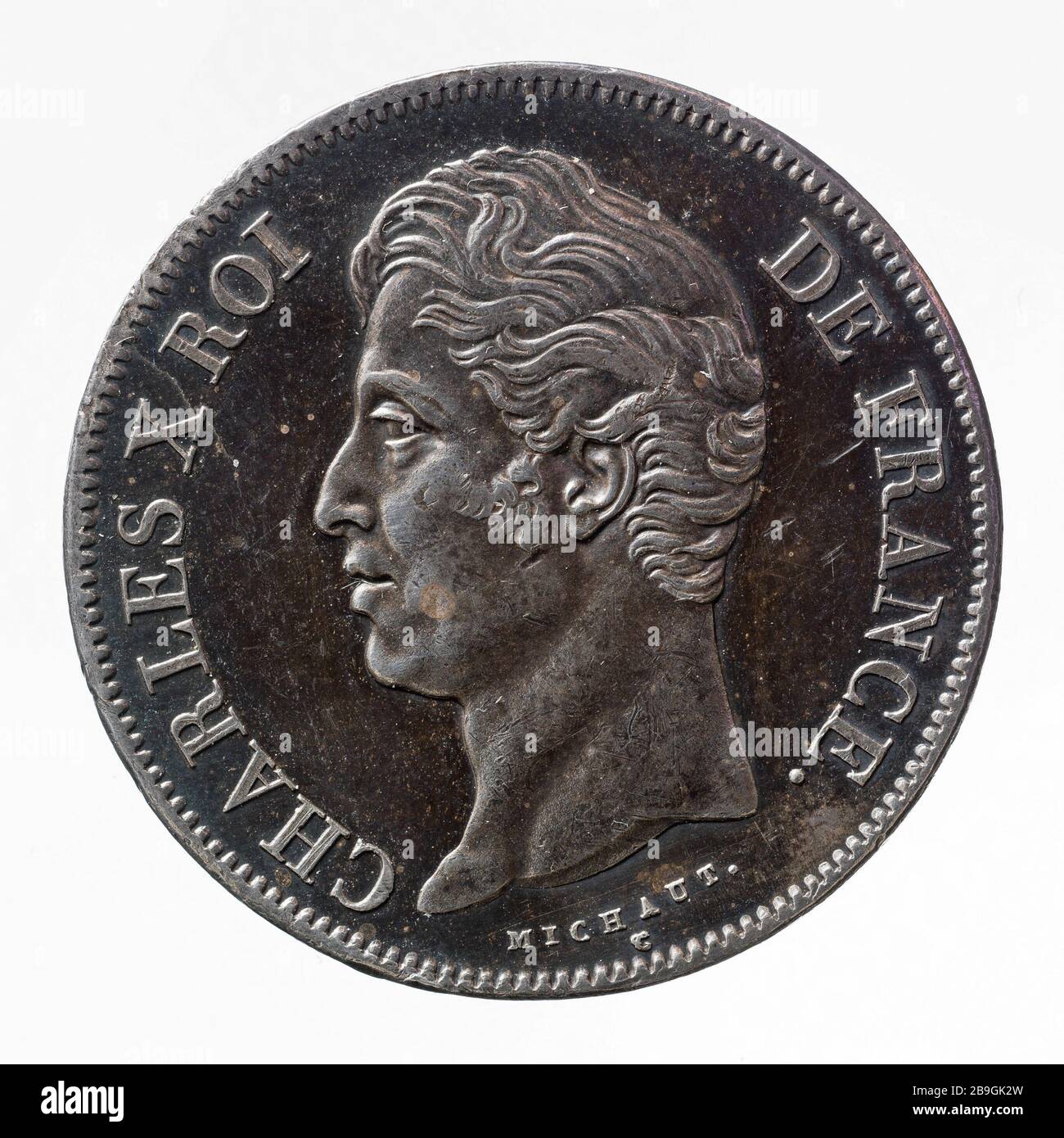 5-Franken-Stück von Charles X., 1823 von Auguste François Michaut. pièce de 5 Francs de Charles X, 1827. Argent. Im Jahre 1826. Paris, musée Carnavalet. Stockfoto