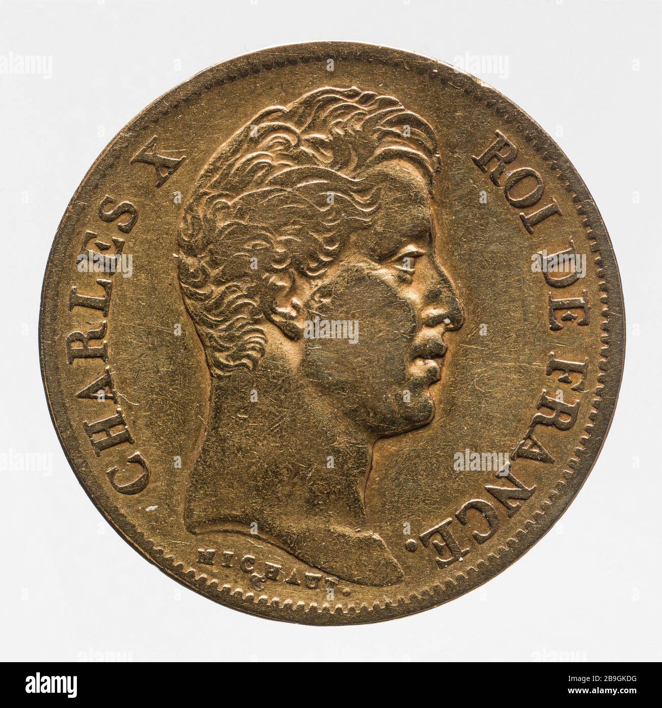 Münze 40 Francs Charles X im Jahr 1830, Auguste François Michaut. pièce de 40 Francs de Charles X, 1830. Oder. 1830. Paris, musée Carnavalet. Stockfoto