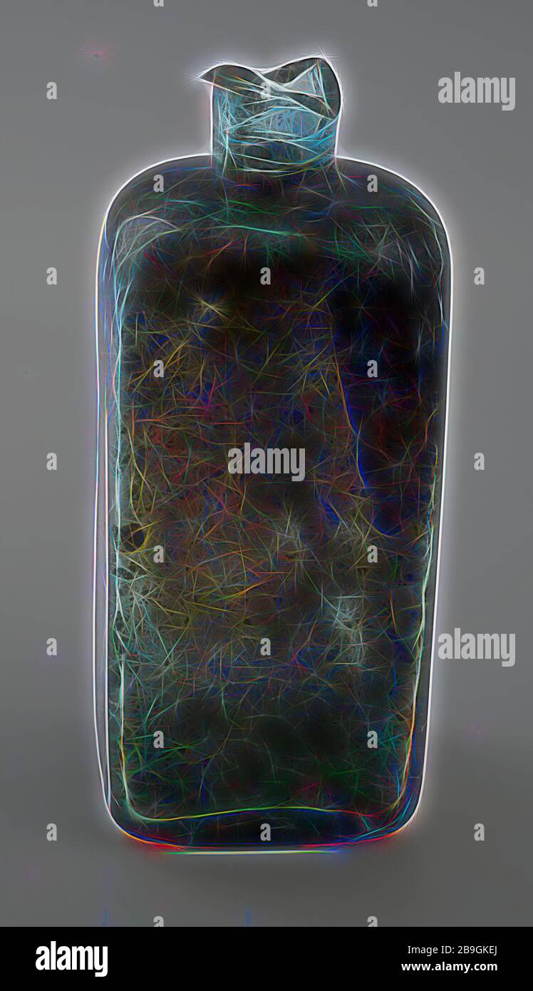 Quadrat (Medizin?) Flasche mit runden Schultern und geradem Hals, Arzneiflasche? Flaschenhalter Erde finden Glas, Frei geblasene quadratische Flasche aus hellgrünem Glas quadratischer Boden mit Pontilemark und quadratischem Körper rund um die Schultern und leicht ausgestelltem Hals mit einsetzen bis abgeflachter Lippe sehr dick robuste Glasarchäologie Rotterdam-Crooswijk Struisenburg Oostmaaslaan Gesundheitspflege indigene Glaswaren Verpackung Apothekenverpackungen Transport Lagerung Handwerk Bodenfindung: Oostmaaslaan Rotterdam Oktober 1959 Stockfoto
