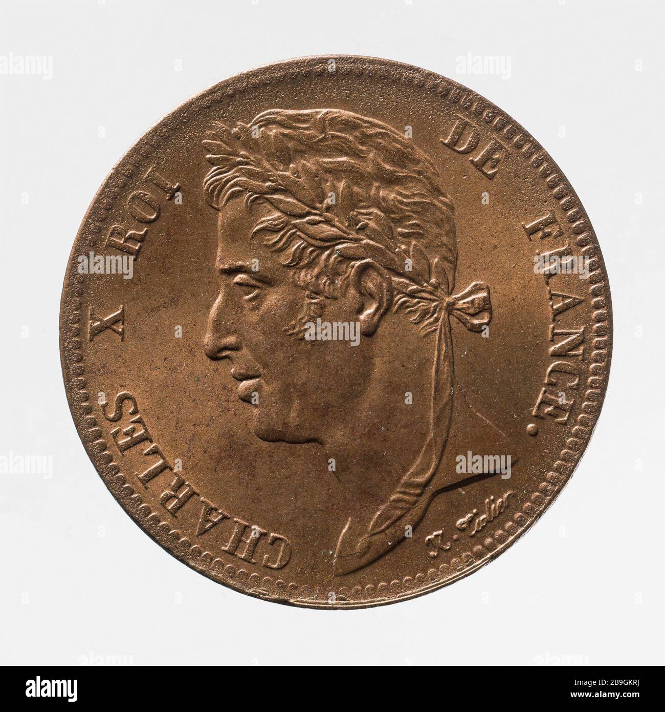 Teil 5 Cents der französischen Kolonien von Charles X, 1829 Nicolas-Pierre Tiolier (1784-1853) pièce de 5 Centimes des Colonies francaises de Charles X, 1829. Cuivre. 182. Paris, musée Carnavalet. Stockfoto