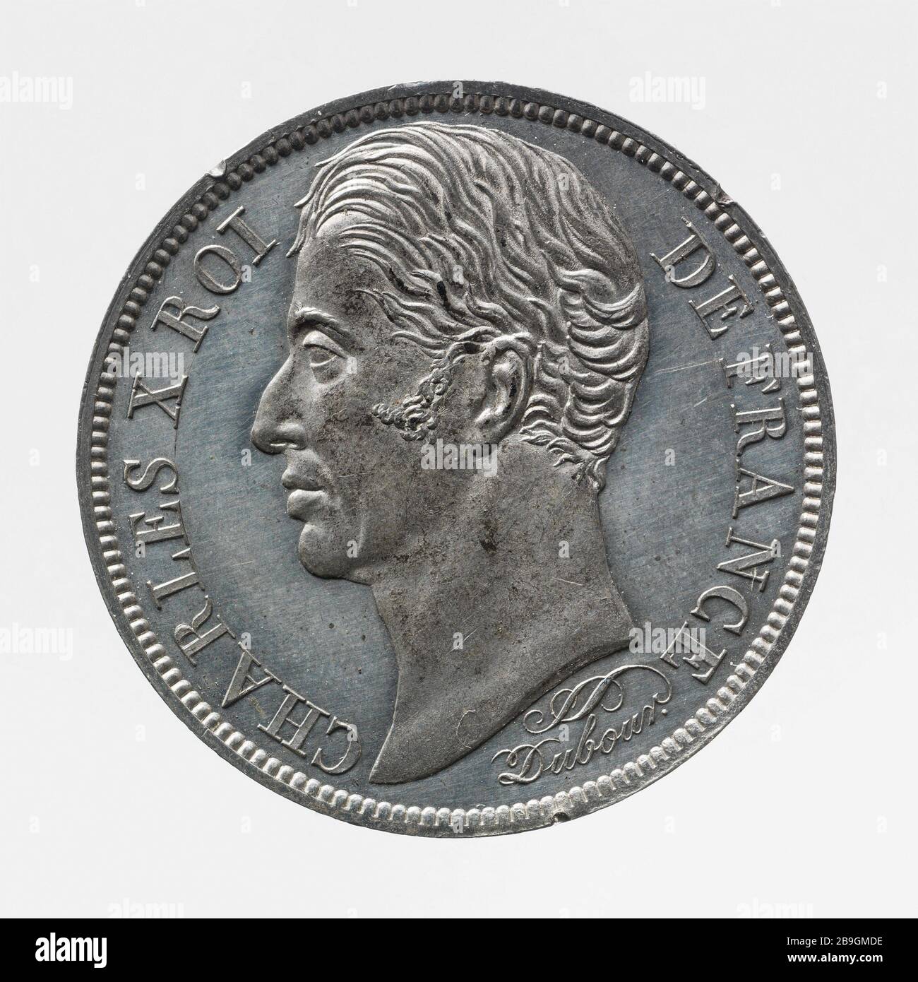 uniface Test for the part of 40 Francs Charles X 1824-1825 Dubour, L. Essai uniface pour la pièce de 40 Francs de Charles X, 1824-1825. Etain. 1824-1825. Paris, musée Carnavalet. Stockfoto