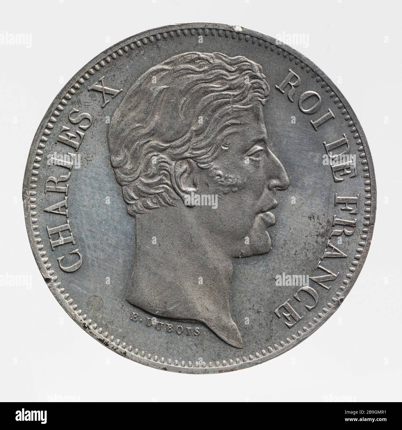 uniface Test für den Teil von 40 Francs Charles X 1824-1825 Dubois. Essai uniface pour la pièce de 40 Francs de Charles X, 1824-1825. Etain. 1824-1825. Paris, musée Carnavalet. Stockfoto