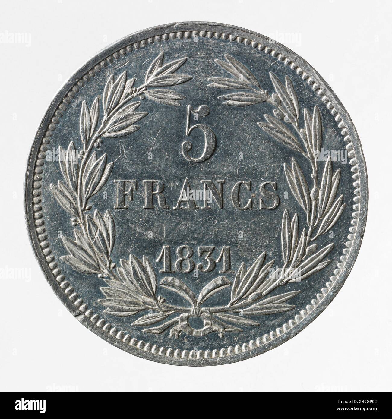 Test für 5-Franken-Stück von Louis Philippe, 1831 Dubois. Essai pour la pièce de 5 Francs de Louis-Philippe, 1831. Etain. 1831. Paris, musée Carnavalet. Stockfoto