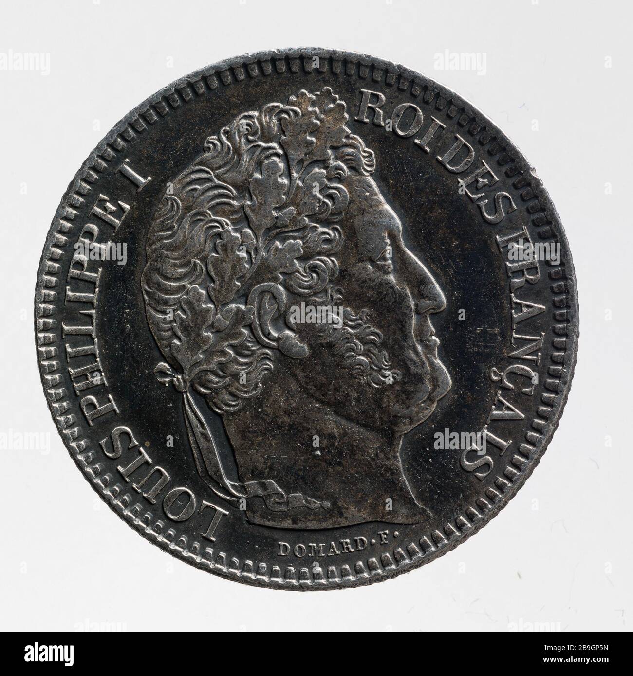 2-Münz-Franc Louis Philippe, 22-1858 Joseph François Domard. pièce de 2 Francs de Louis-Philippe, 229. Argent. Im Jahr 1844. Paris, musée Carnavalet. Stockfoto
