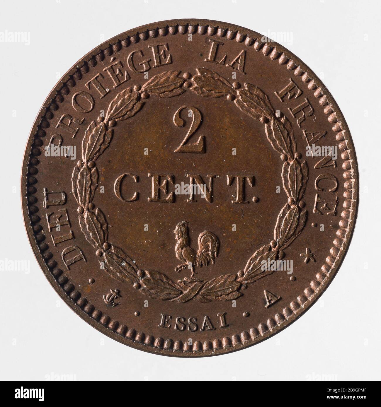 Test für Teil 2 Cents Francs Louis Philippe, 1831 Joseph François Domard (1792-1858). Essai pour la pièce de 2 centimes de Francs de Louis-Philippe, 1831. Cuivre. 1831. Paris, musée Carnavalet. Stockfoto