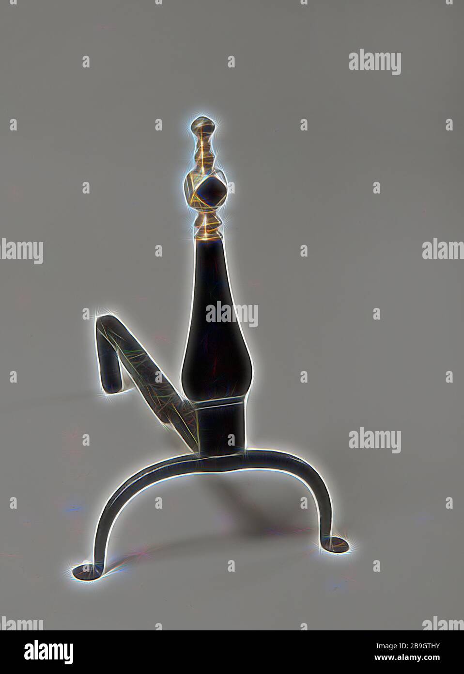 Amerikanisch: Andiron, amerikanisch, Mitte des 18. Jahrhunderts, Eisen und Messing, gesamt: 17 3/8 x 11 1/4 x 19 1/2 Zoll. (44,1 x 28,6 x 49,5 cm) Stockfoto
