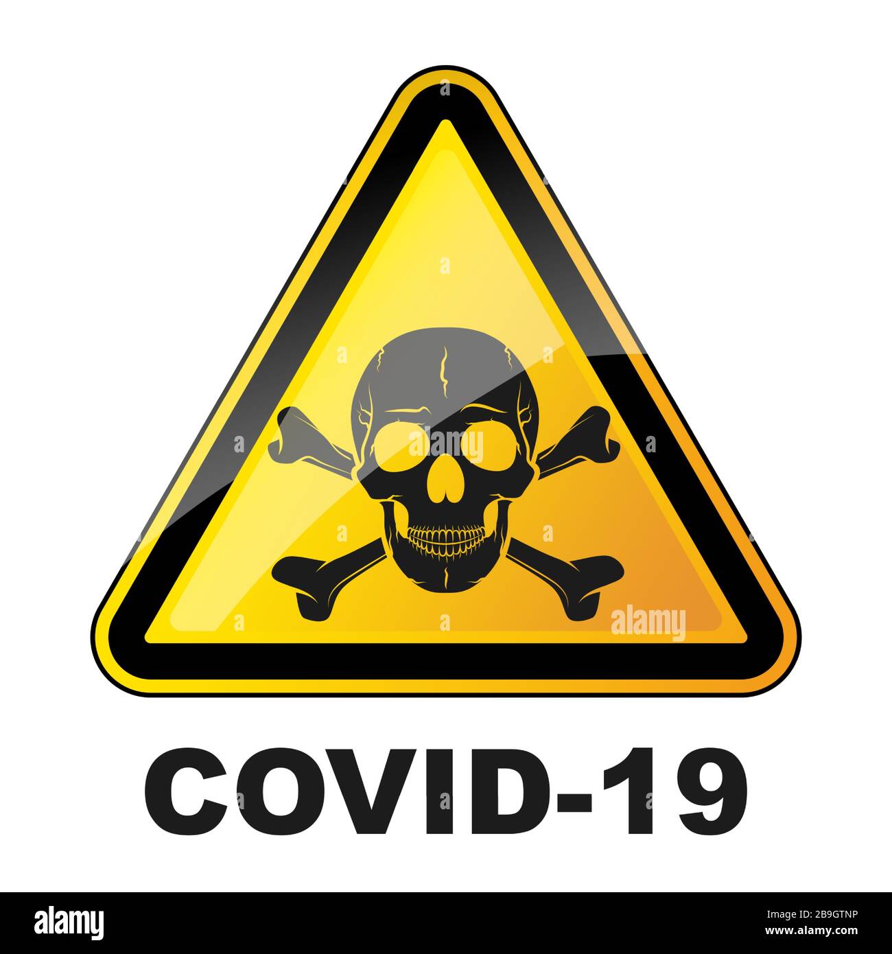 Coronavirus Gefahr Dreiecksschild mit Schädel. Covid-19-Warnsymbol. Vektorgrafiken. Epidemisches Coronavirus Konzept. Stock Vektor