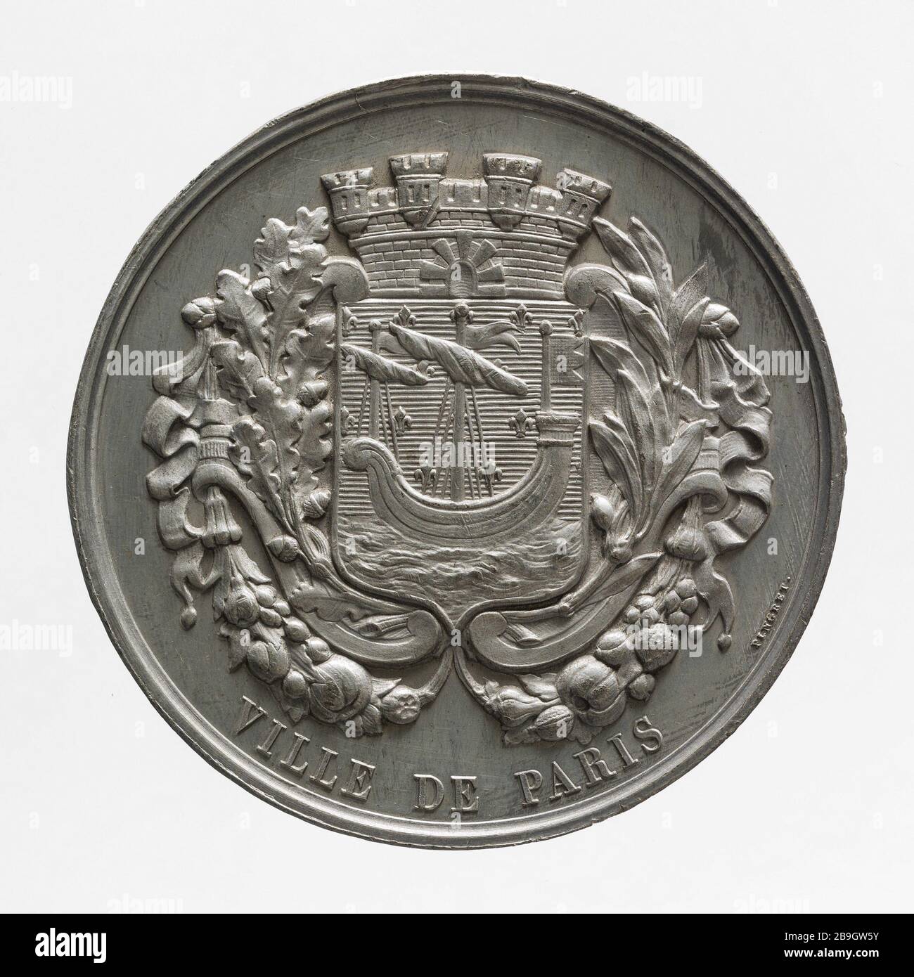 Waffenmedaille der Stadt Paris Joseph Arnold Pingret (1798-1862). Médaille aux armes de la Ville de Paris. Etain. Paris, musée Carnavalet. Stockfoto