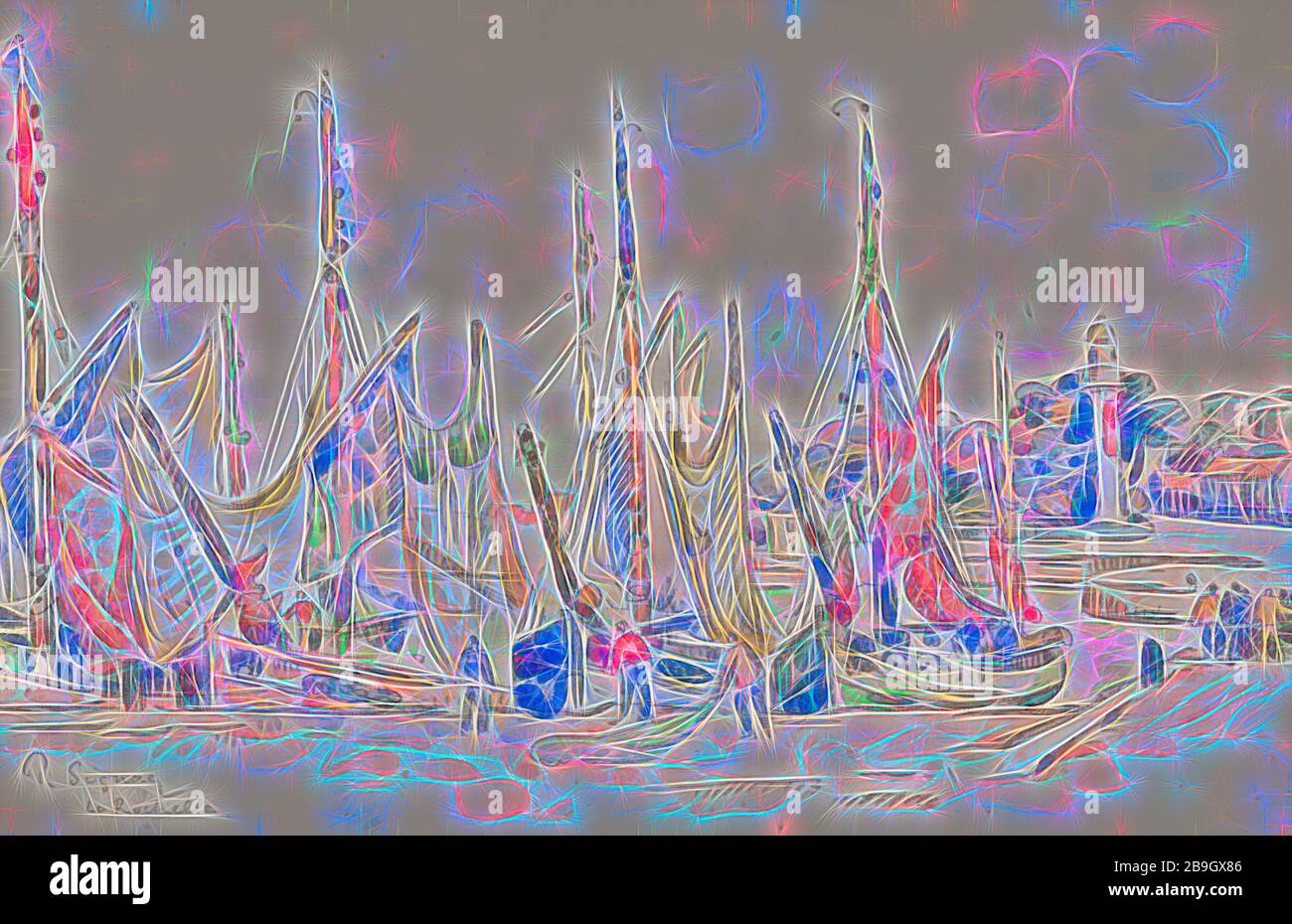 Paul Signac: La Rochelle, Paul Signac, K. 1911, Aquarell und Holzkohle auf verlegtem Papier, gesamt: 11 3/8 x 17 3/8 Zoll (28,9 x 44,1 cm) Stockfoto