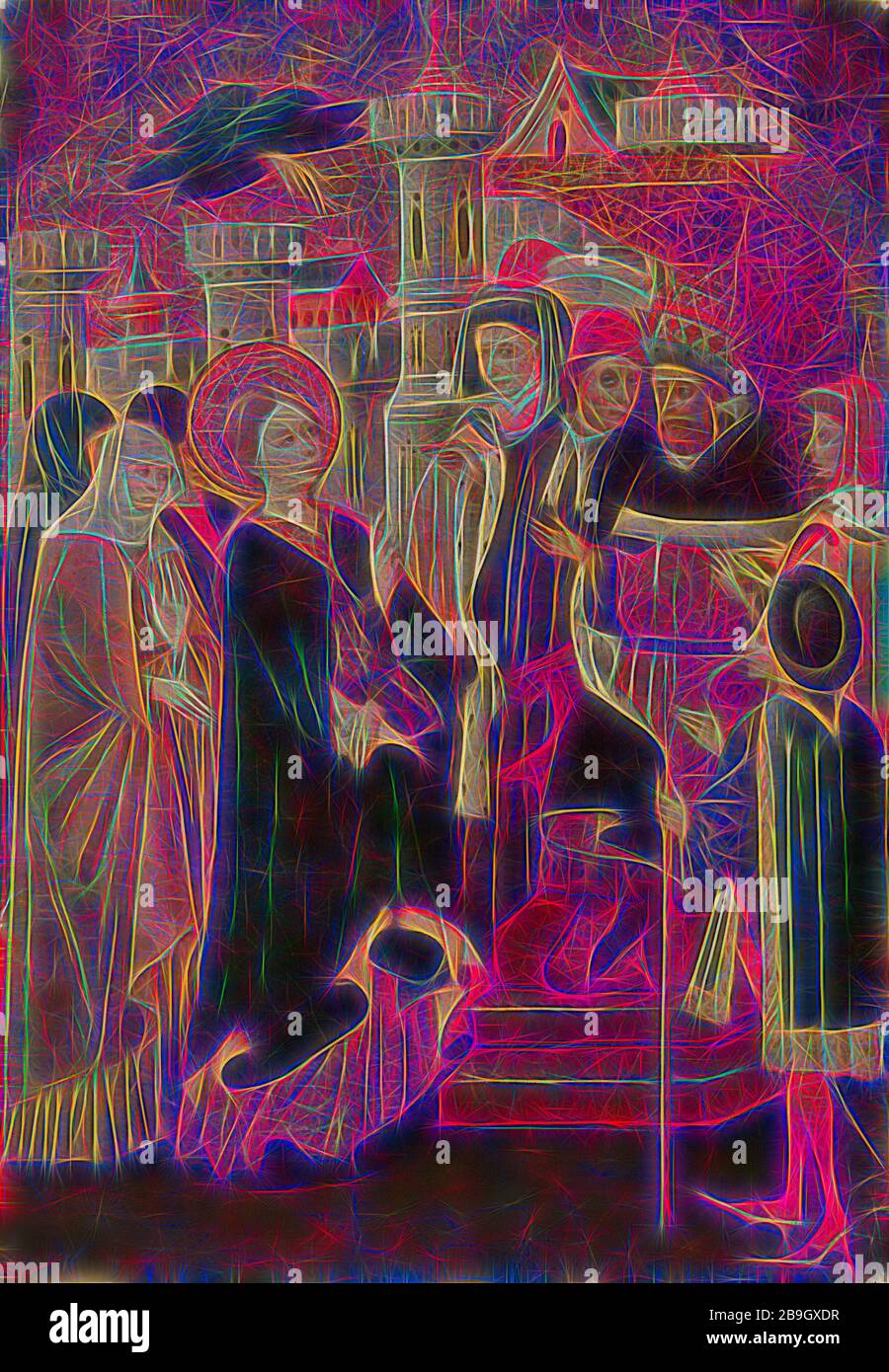 Blasco de Grañén: Die heilige Katharina von Siena vor Papst Gregor XI., Blasco de Grañén, 1422-1459, Tempera mit Blattgold auf Platte, gesamt: 34 x 23 1/2 Zoll (86,4 x 59,7 cm) Stockfoto