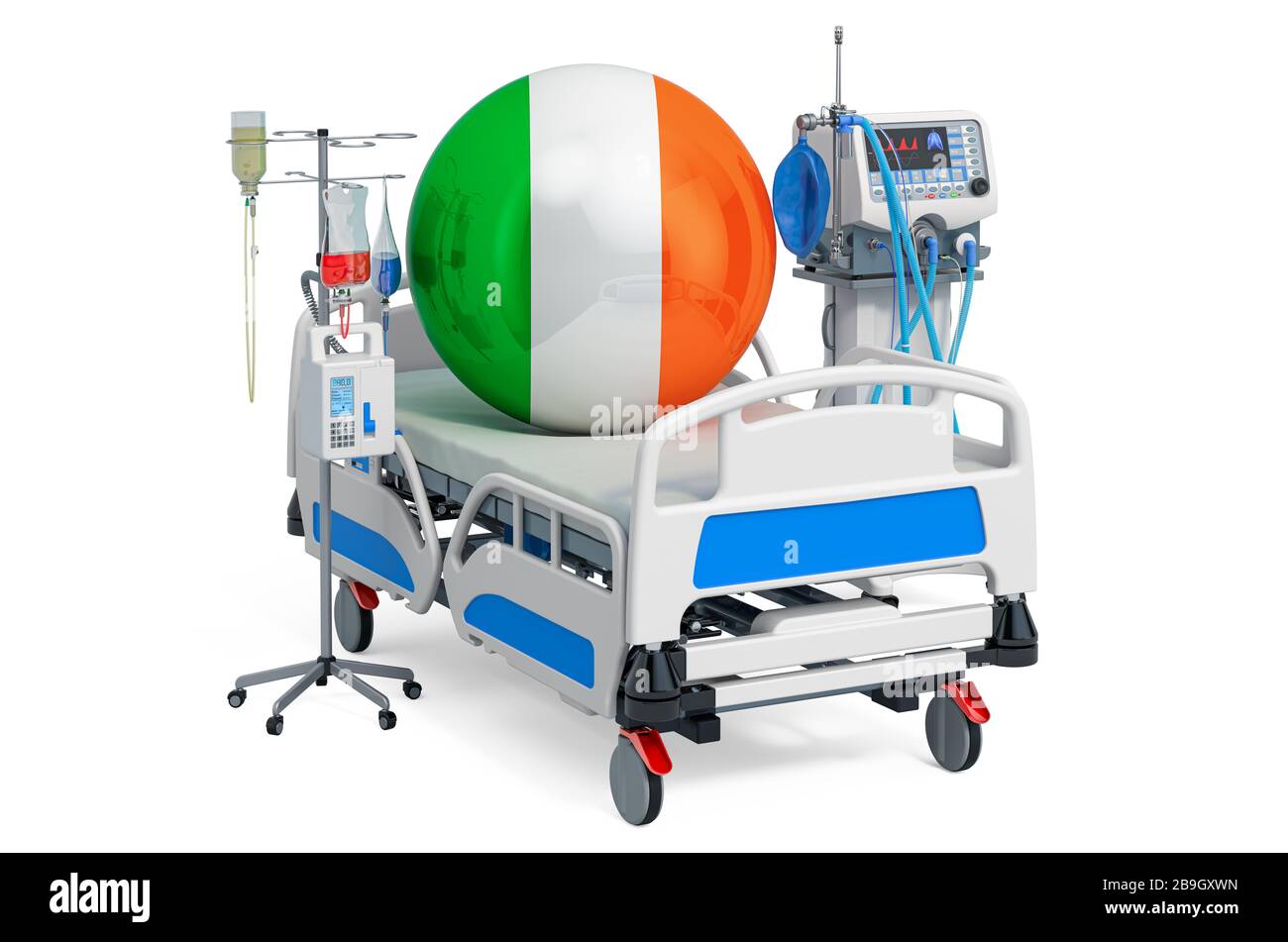 Irish Healthcare, ICU in Irland. 3D-Rendering isoliert auf weißem Hintergrund Stockfoto