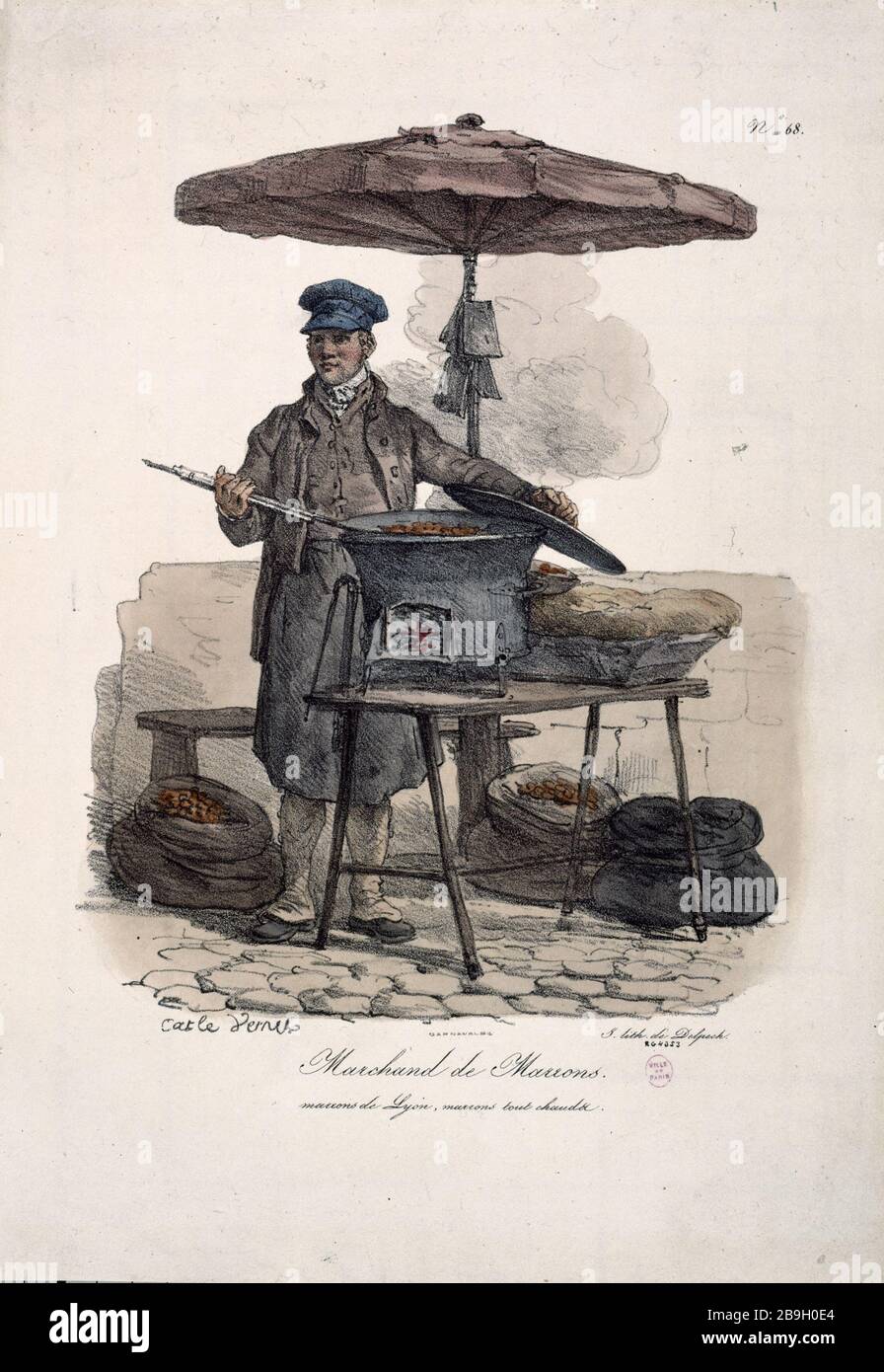 Händler Brown Carle Vernet (1758-182). "Marchand de marrons". Tiefdruck. Paris, musée Carnavalet. Stockfoto