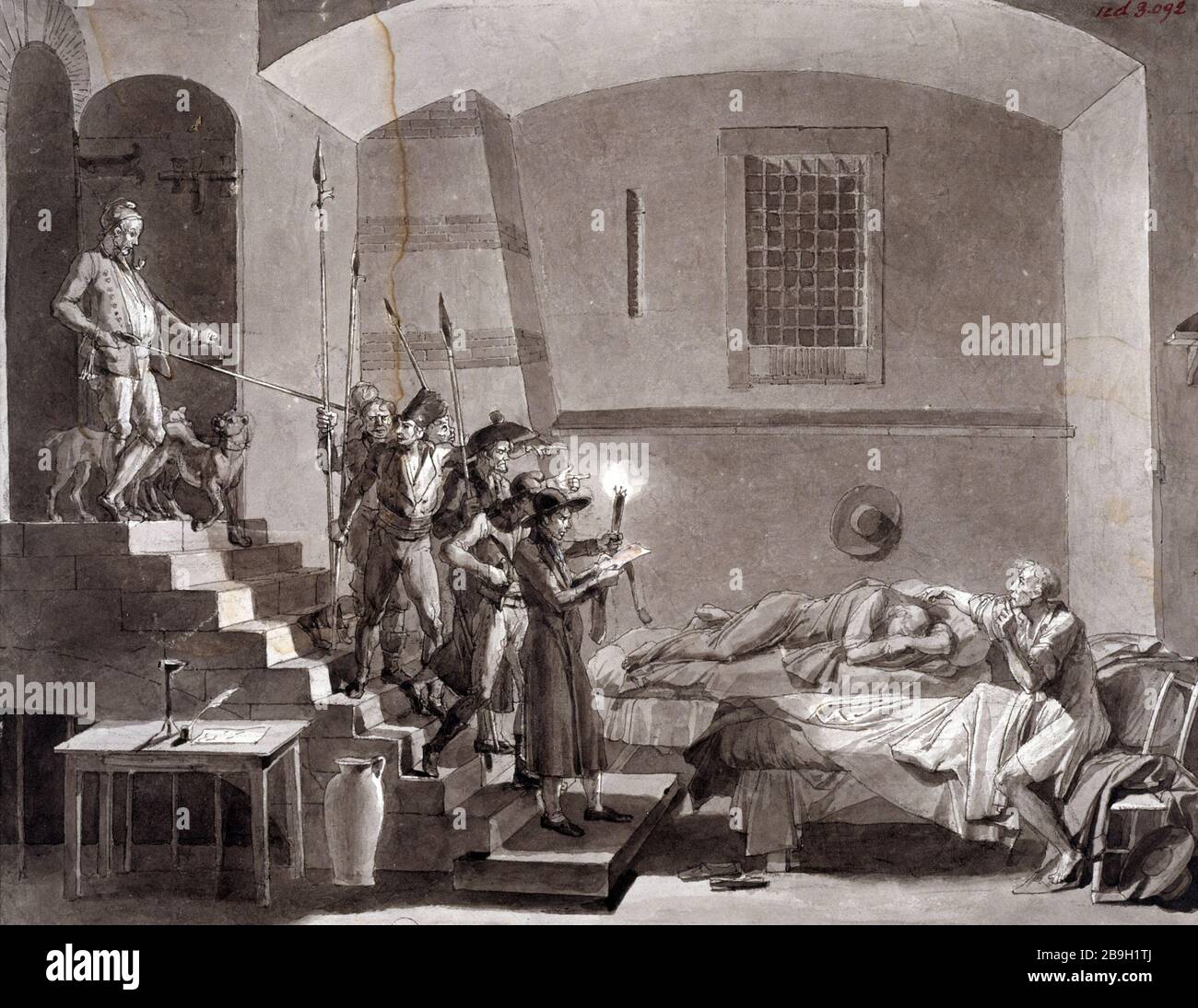 DIE HINGABE DES VATERS Loizerolles Abraham Girardet (1764-1823). Le dévouement de Loiserolles père, dans la Prison de St Lazare (26 Juillet 1704). Pflaume und Lavis. Paris, musée Carnavalet. Stockfoto