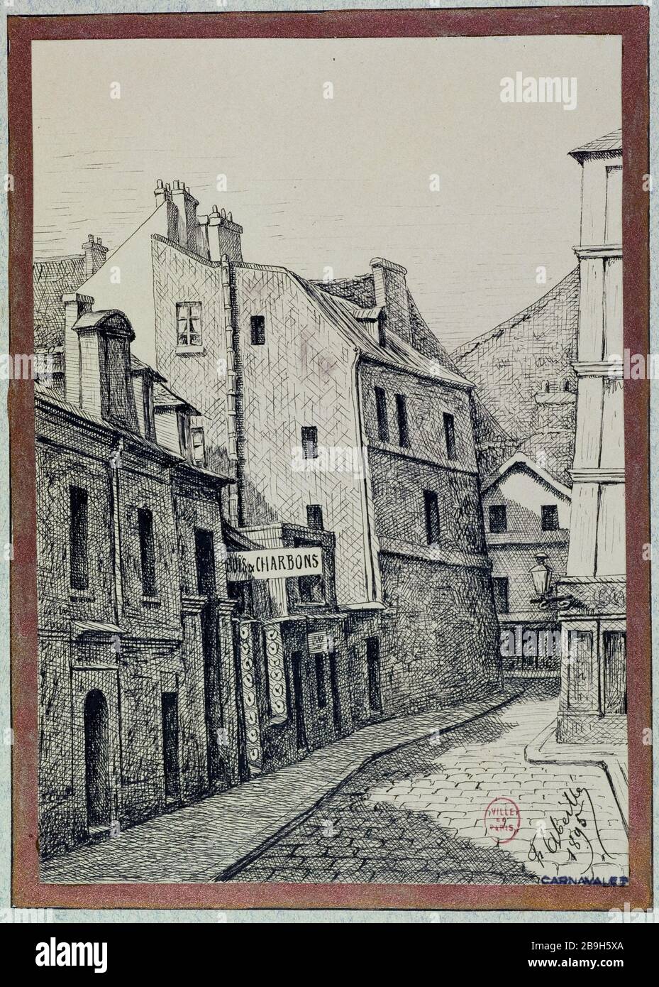 47, 49, 51, rue Daubenton, F. Abeilé. "Rue Daubenton". Paris (Vème arr.). Plume, encre de Chine sur Carton, im Jahr 1895. Paris, musée Carnavalet. Stockfoto