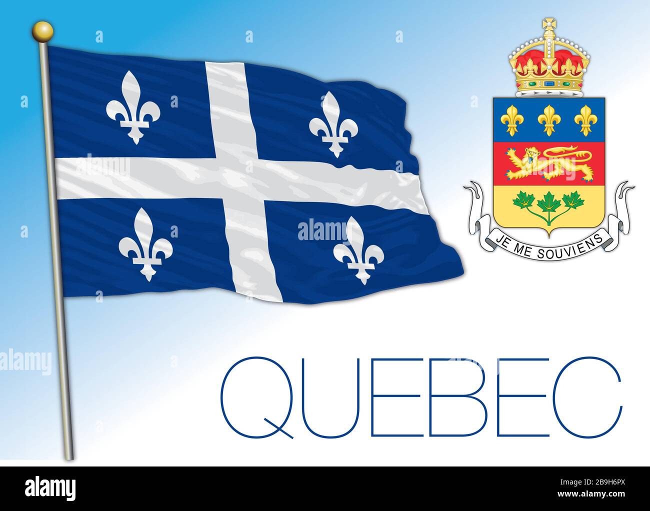 Offizielle Nationalflaggen und -Wappen Quebecs, Kanada, Vektorgrafiken Stock Vektor
