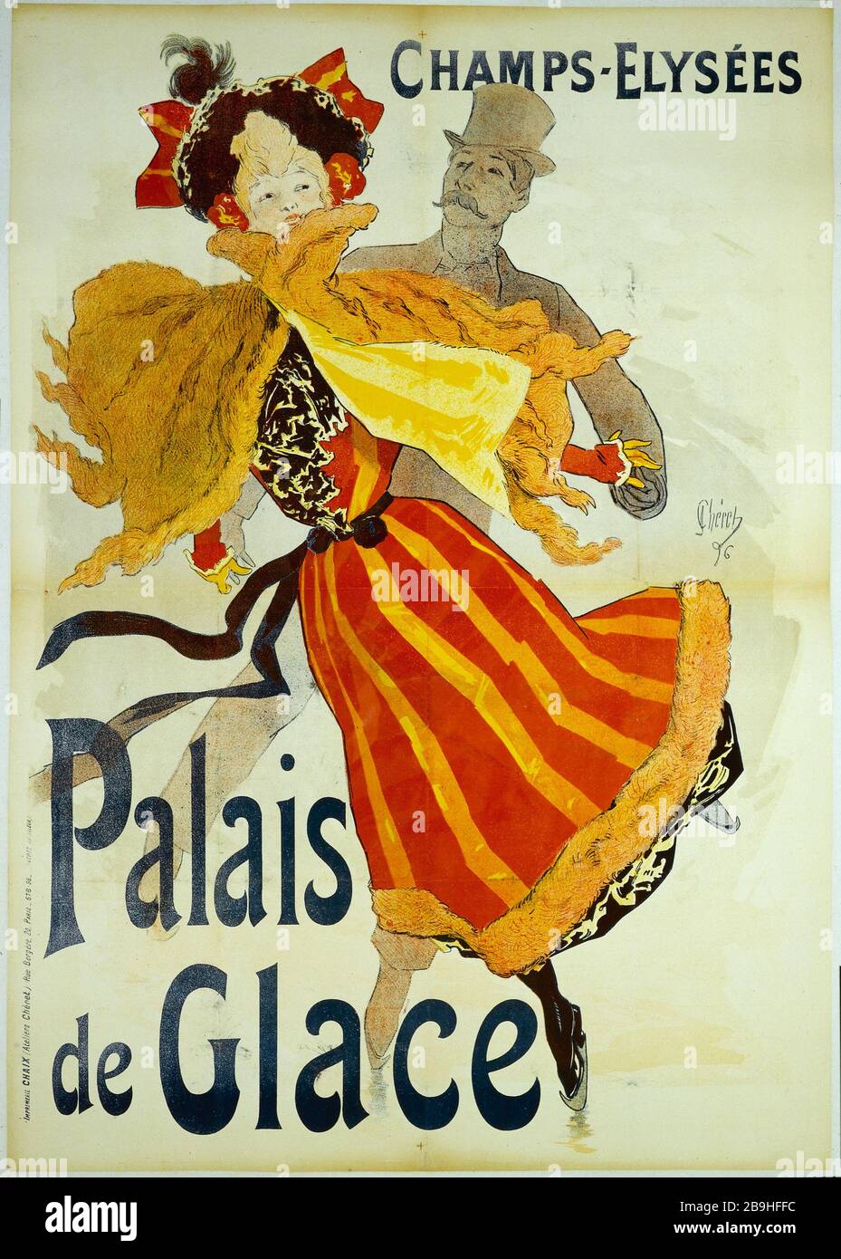 CHAMPS-ELYSEES, PALAST DES EISES, Jules Cheret (1836-1932); Imprimerie Chaix. Champs-Elysées, Palais de Glace. Affiche. Lithographie couleur, 1896. Paris, musée Carnavalet. Stockfoto