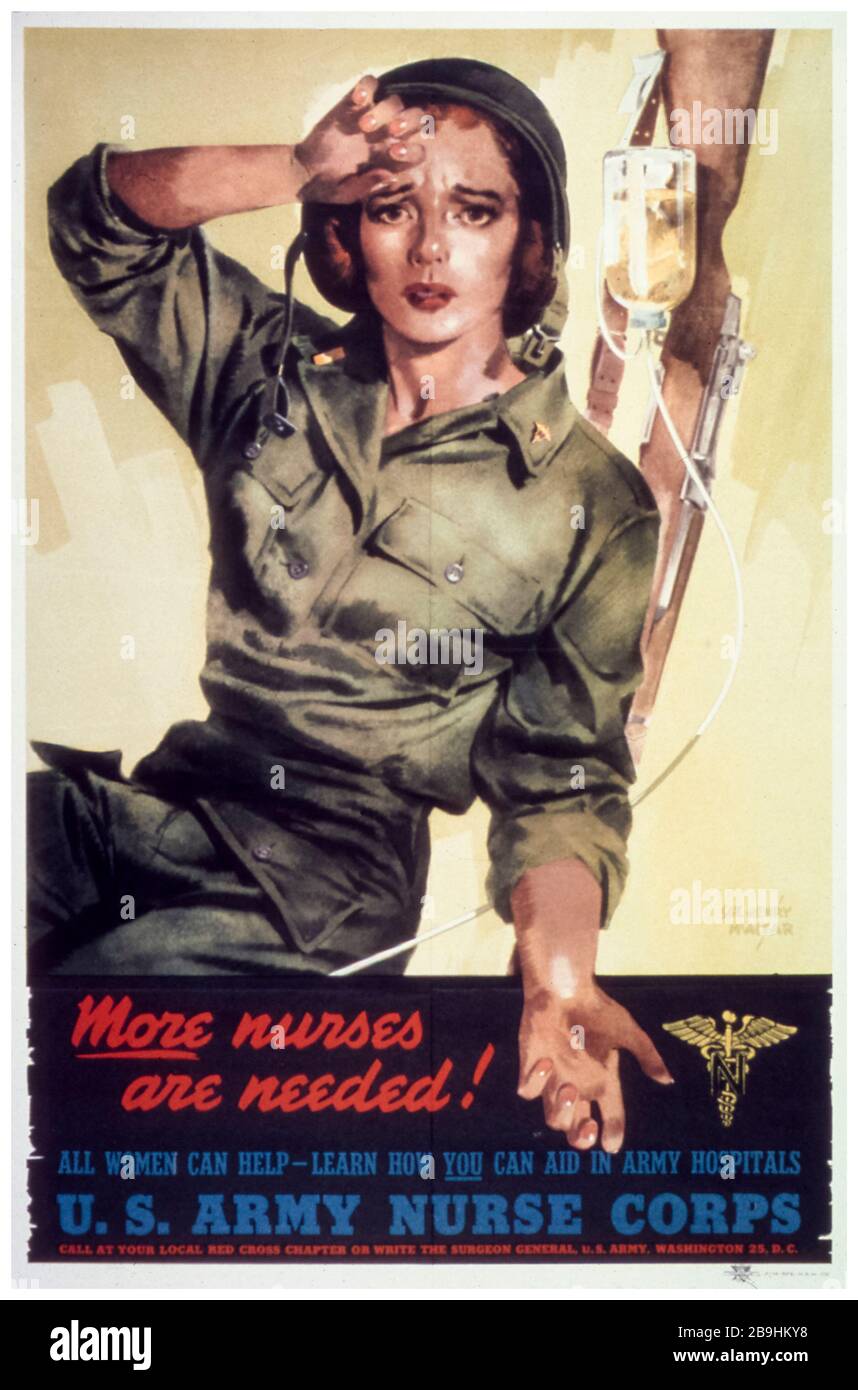 American WW2 Krankenschwester-Rekrutierungsplakat, mehr Krankenschwestern sind nötig!, 1941-1945 Stockfoto