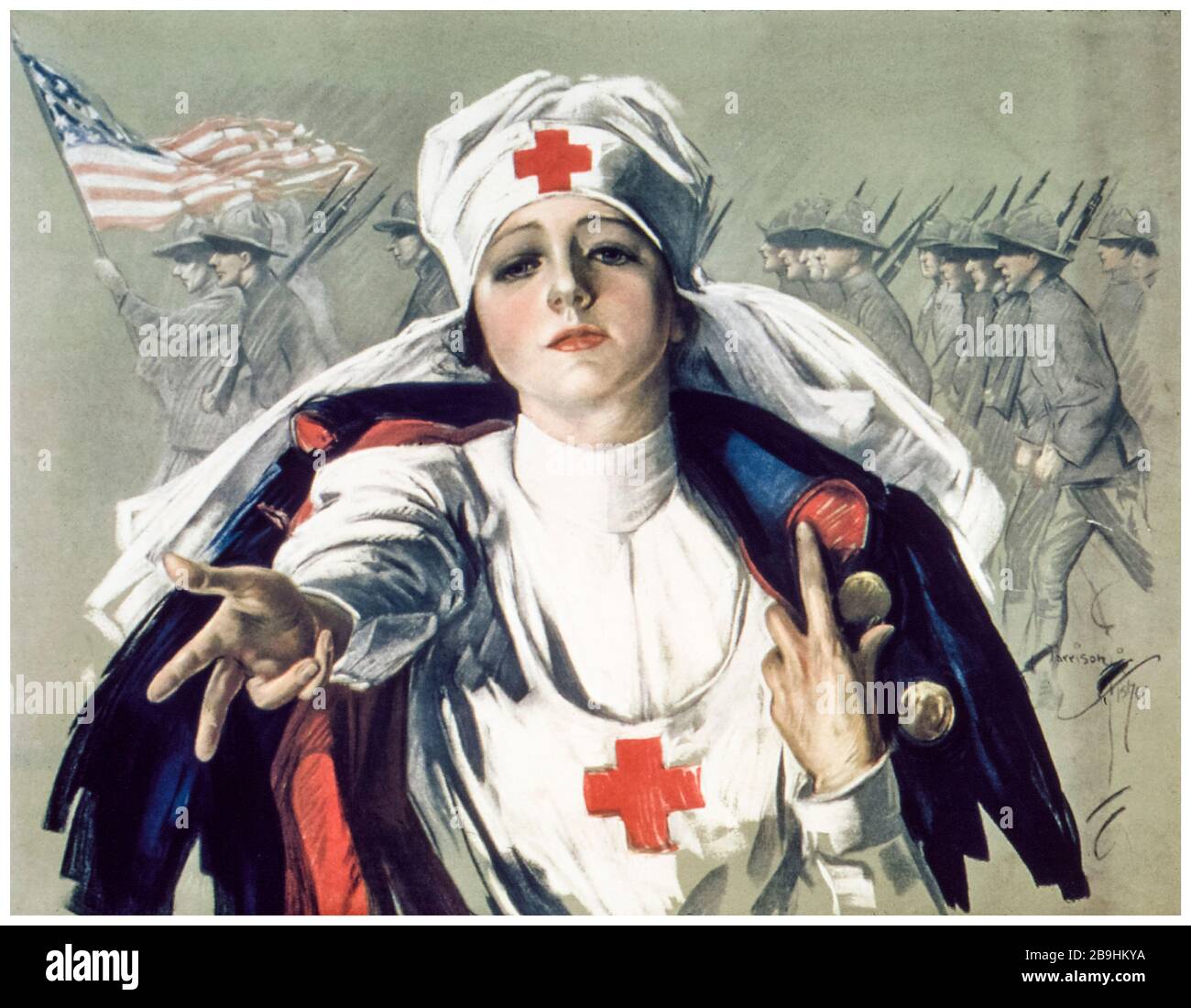 American WW1-Poster zur Rekrutierung von Krankenpflegepersonal, Red Cross Nurse, 1917-1918 Stockfoto