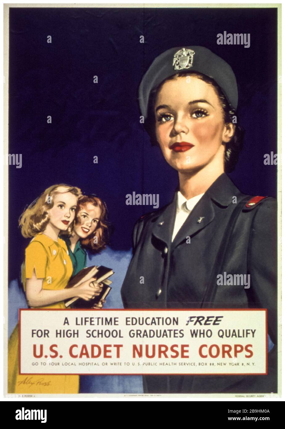 American WW2 Krankenpflege-Rekrutierungsplakat, US Cadet Nurse Corps, 1941-1945 Stockfoto