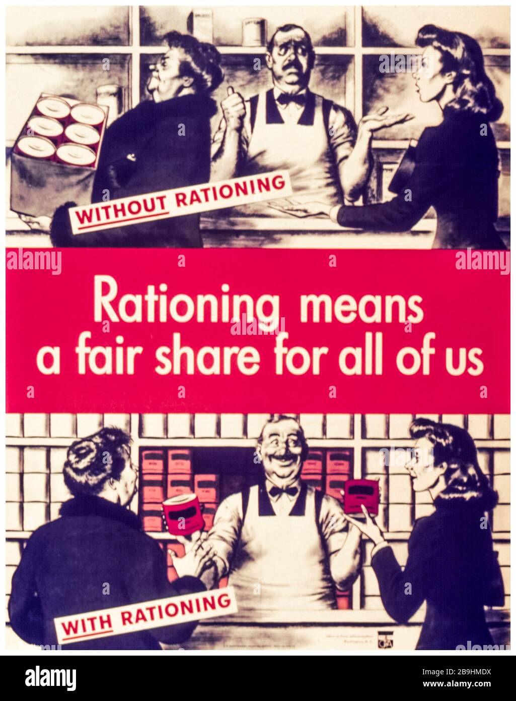 USA WW2, Plakat für Lebensmittelrationierung, Rationierung bedeutet für uns alle einen fairen Anteil, 1941-1945 Stockfoto