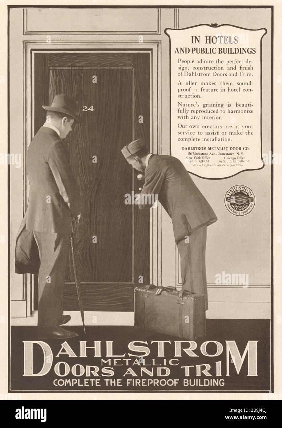 Dahlstrom Metallic Door Co., 56 Blackstone Ave. Jamestown NY, New Yorker Büro, 130 E. 15th St, Büro in Chicago, 19 South La Salle St (1919) Stockfoto