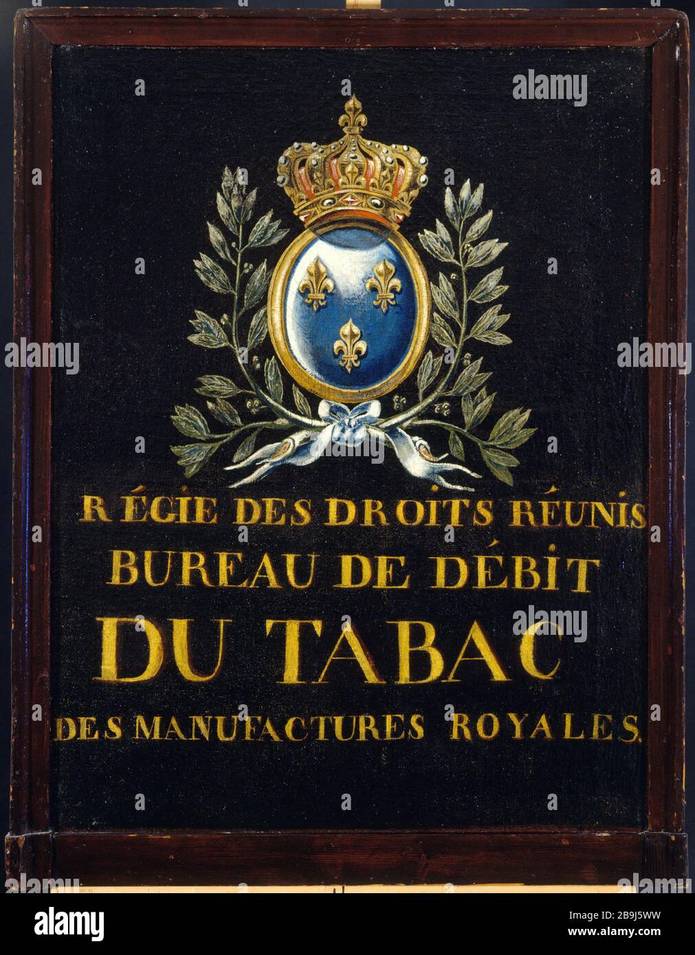 UNTERZEICHNEN SIE DAS TABAKAMT AN ROYAL ARMS Enseigne de bureau de tabac aux armes royales. Huile sur toile, um 1820. Paris, musée Carnavalet. Stockfoto
