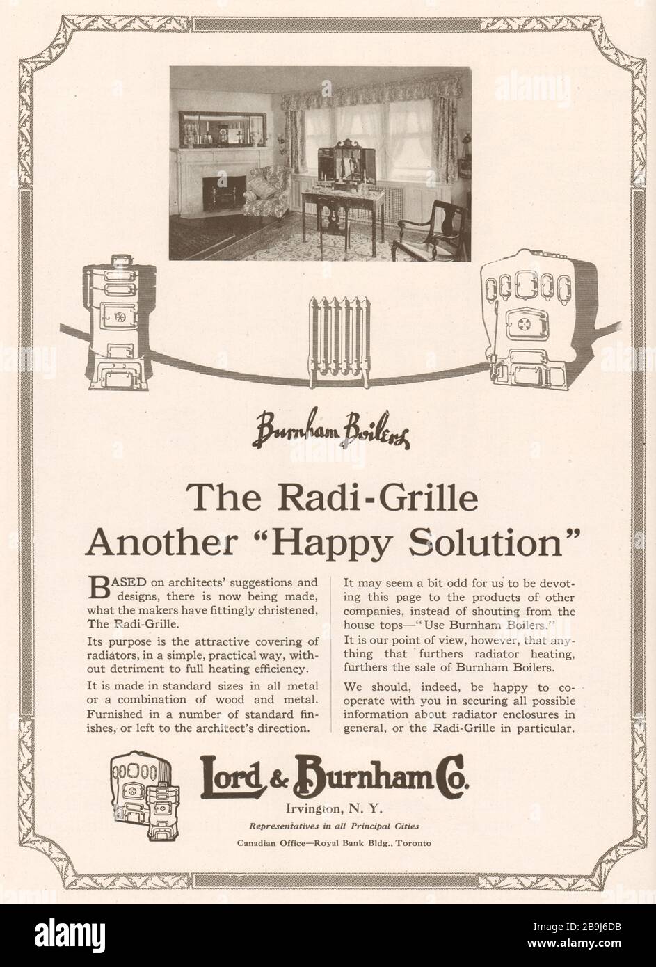 Burnham Kessel. Der Regengitter ist eine weitere "glückliche Lösung". Lord & Burnham Co., Irvington, New York (1919) Stockfoto