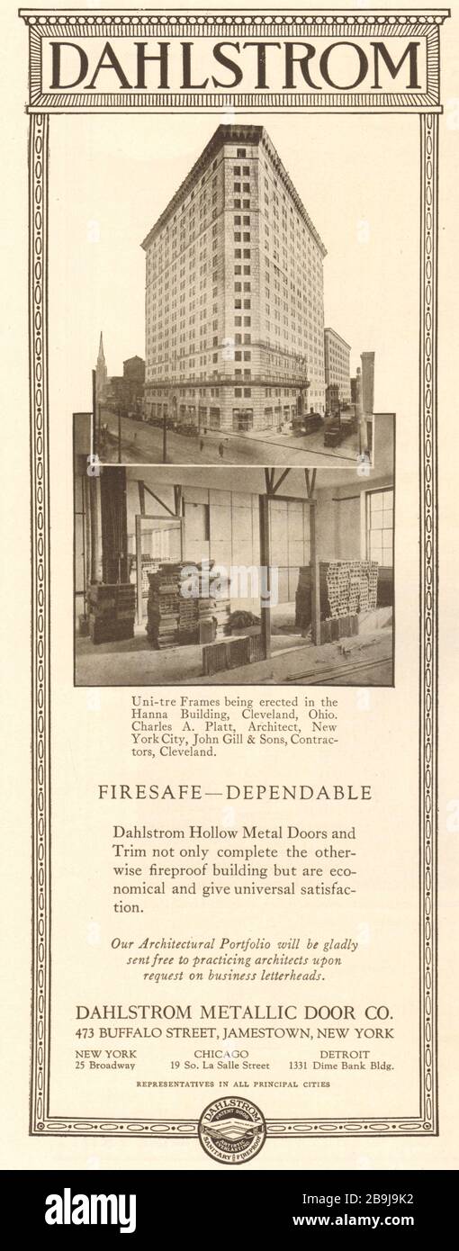 Hanna Building, Cleveland, Ohio. Charles Platt, Architekt. John Gill, Cleveland. Dahlstrom Metallic Door Co., Buffalo St., Jamestown, New York (1922) Stockfoto