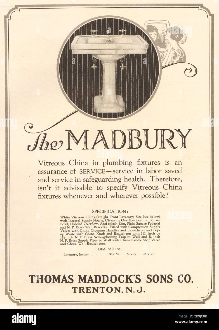 The Madbury. Vitale Sanitäranlagen in China. Thomas Maddock's Sons Co., Trenton, New Jersey (1922) Stockfoto