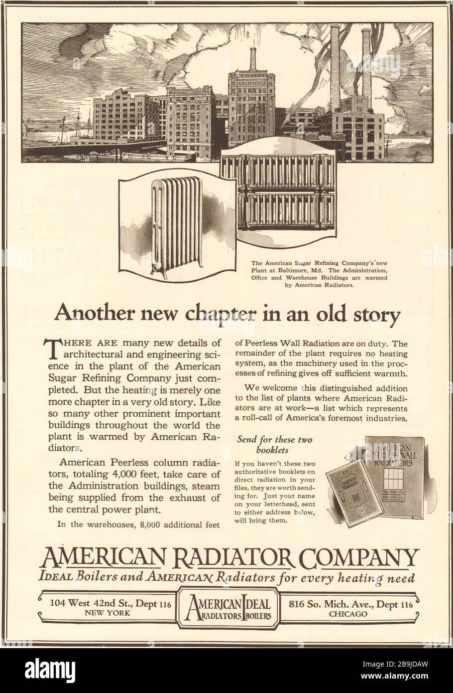 American Sugar Refining Company, Baltimore, Maryland. American Radiator Co., ideal Boilers & American Radiators, New York & Chicago (1922) Stockfoto