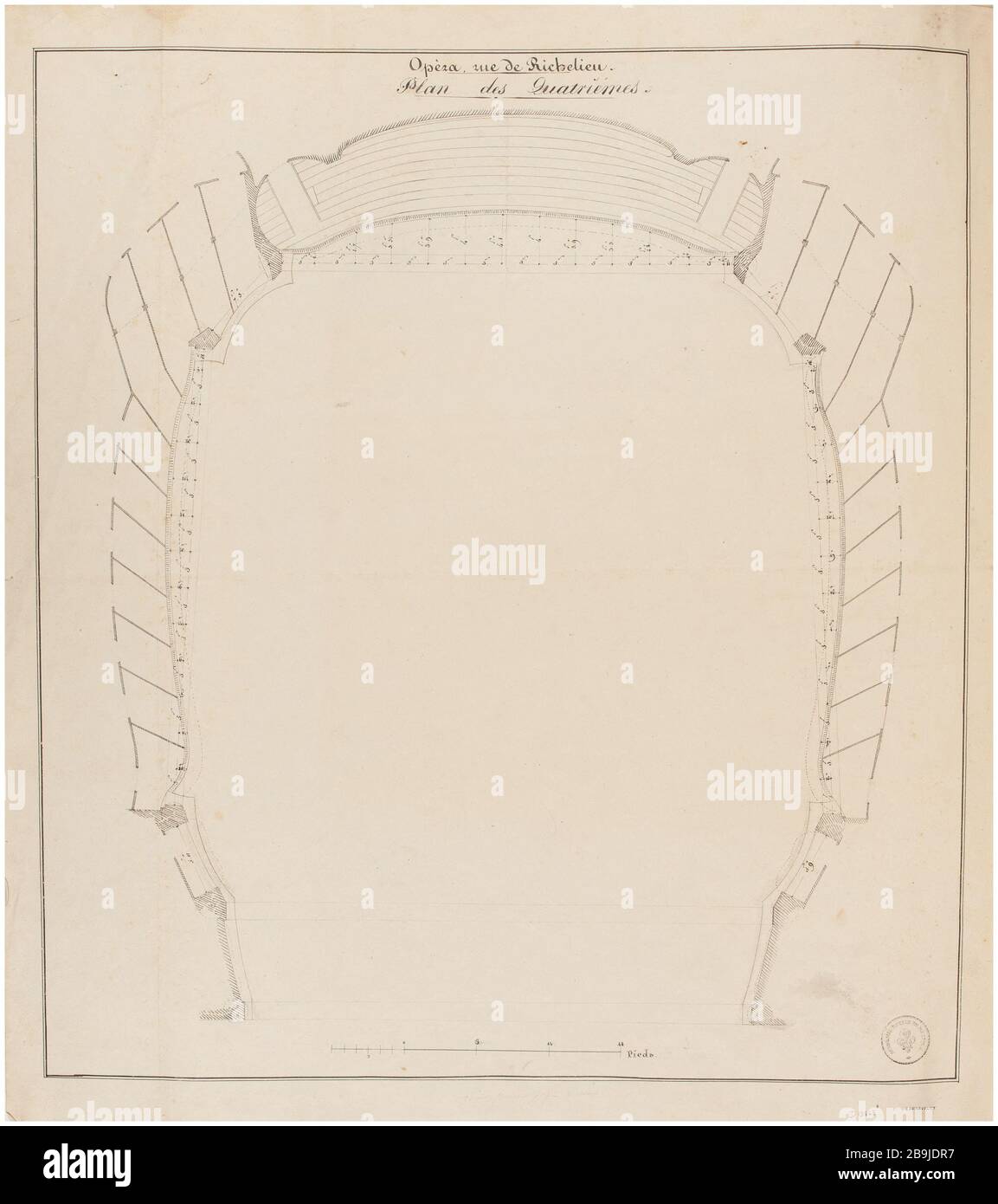 Royal Academy of Music, rue de Richelieu: Karte Vierte. Charles Rohault de Fleury (1801-1875). Académie royale de musique, rue de Richelieu: Plan des quatrièmes. Pflaume, umhülle noire. Paris, musée Carnavalet. Stockfoto