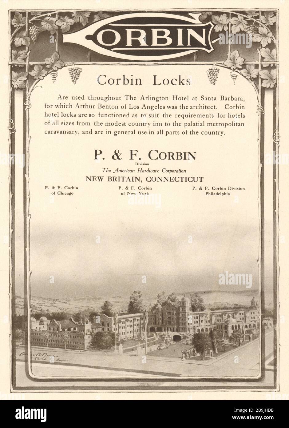 Corbin. Corbin sperrt. P. & F. Corbin, American Hardware Corporation, New Britain, Connecticut (1919) Stockfoto