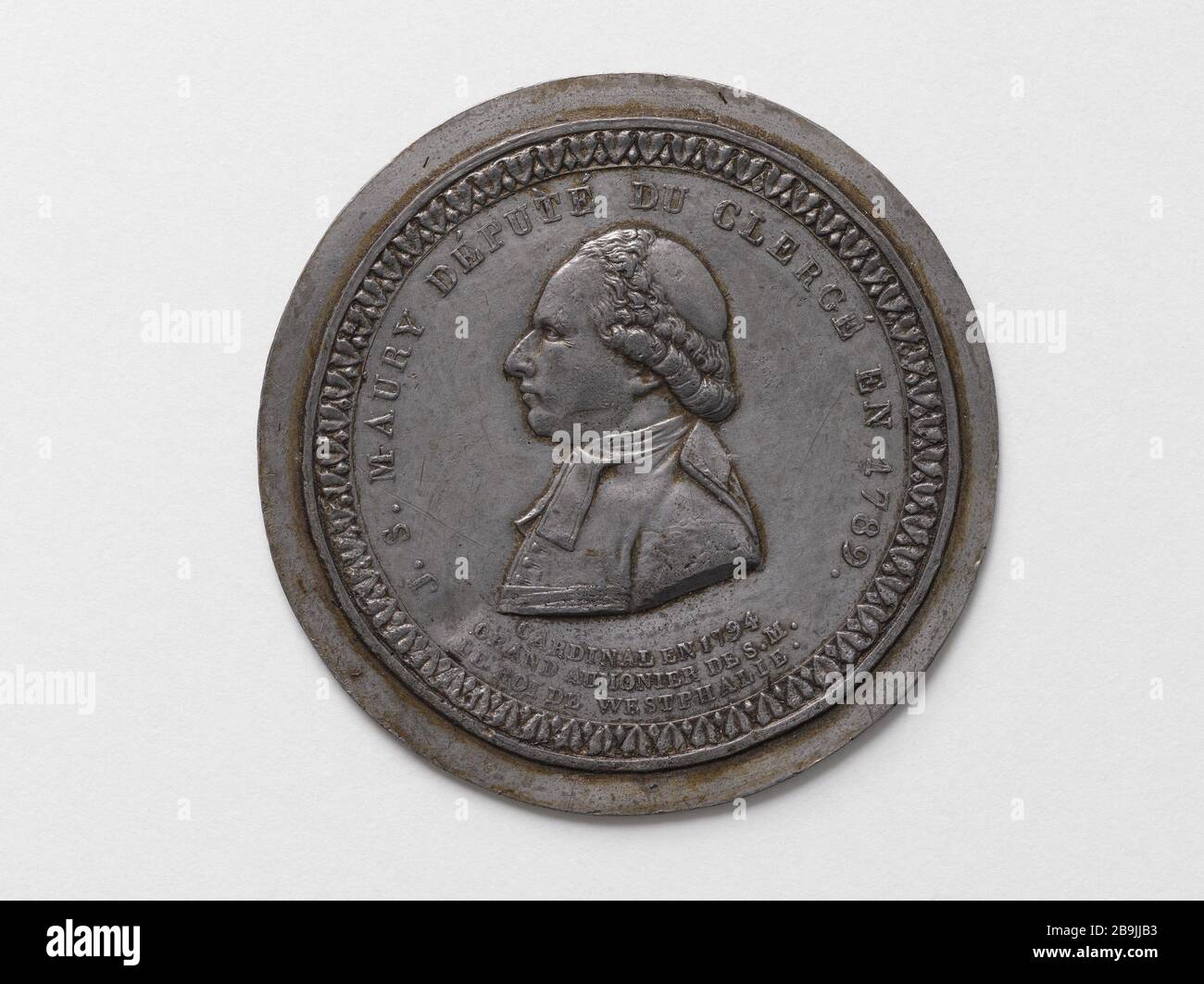 Jean-Sifrein Maury (1746-18500), Mitglied der verfassungsgebenden Versammlung (1789-1791), Kardinal (1744), Großchaplain des Königs von Westfalen, im Jahr 1807 P.G. Lienard (1849-1900). Jean-Sifrein Maury (1746-18500), député à l'Assemblée constituante (1789-1791), Kardinal (1794), Grand aumônier du roi de Westphalie, 1807. Etain. Paris, musée Carnavalet. Stockfoto