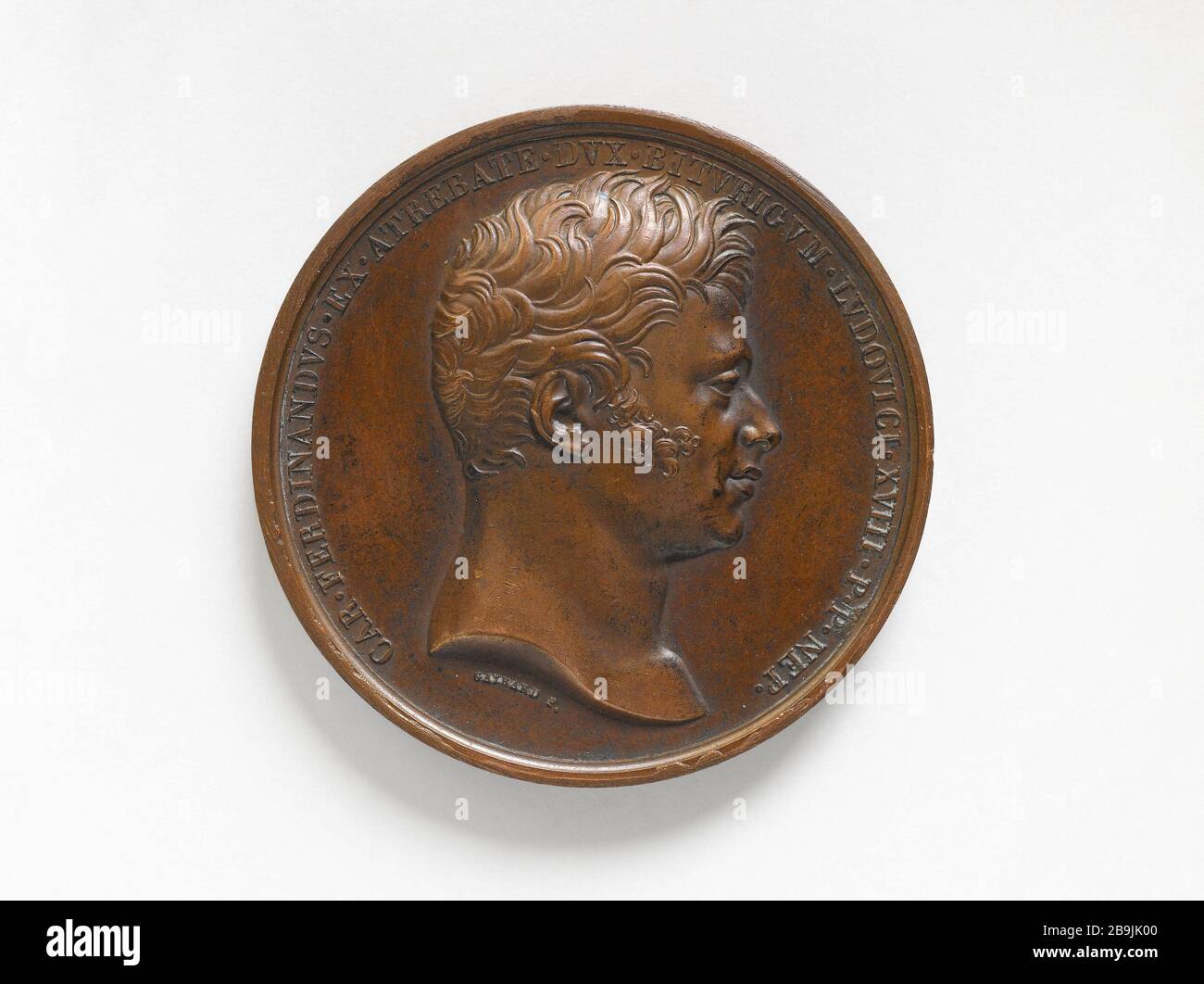 Attentat auf den Herzog von Berry, 14. Februar um 187 Raymond Gayrard (1777-1858). Assassinat du duc de Berry, 14 février, 1820. Bronze. Um das Jahr 1820 Paris, musée Carnavalet. Stockfoto